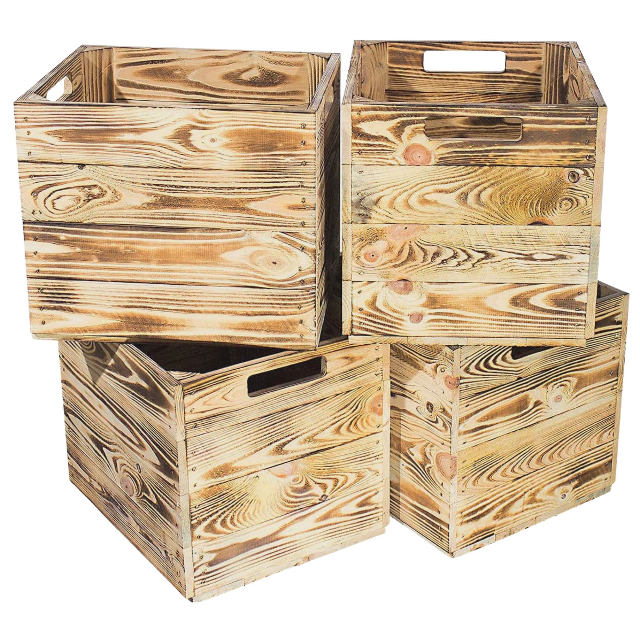 4 schöne Korbkisten aus Holz, passend für Kallax Ikea, zum Verstauen von Schulsachen / Spielzeug, neu, 37,5x32x32,5cm (geflammt)
