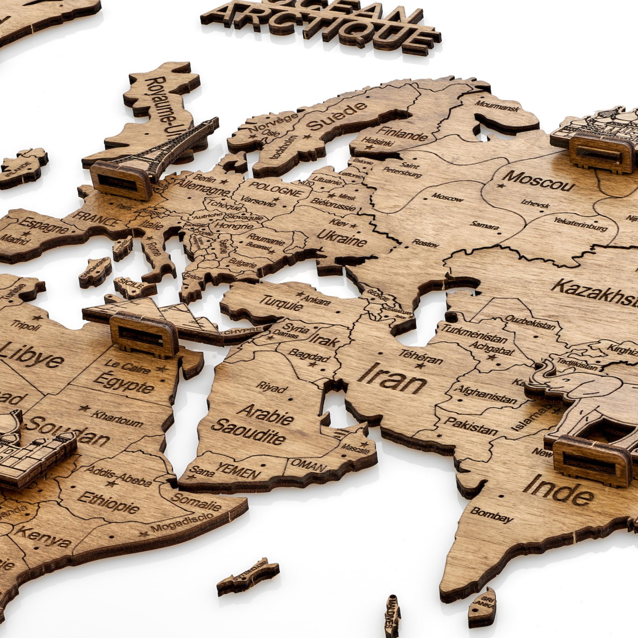 Creatifwood Mapa de Madera 2D para Pared – Mapamundi Decorativo | Planisferio de Pared | Decoración para Salón, Oficina o Dormitorio | Regalo para Viajeros (Dark, 80L x 55l cm)