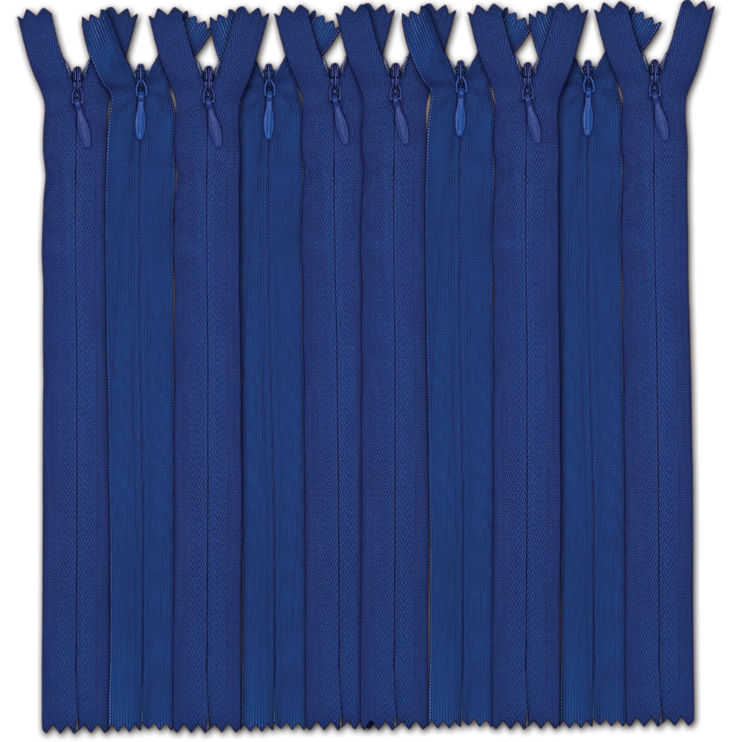 Set of 10 Invisible Zips 24” Royal Blue | Closed-End Coil Zip 60cm Long with Single Slider Size #3 | Hidden Nylon Zip for Skirts, Dresses, Trousers DIY Repair, Tailoring | Replacement Zipper