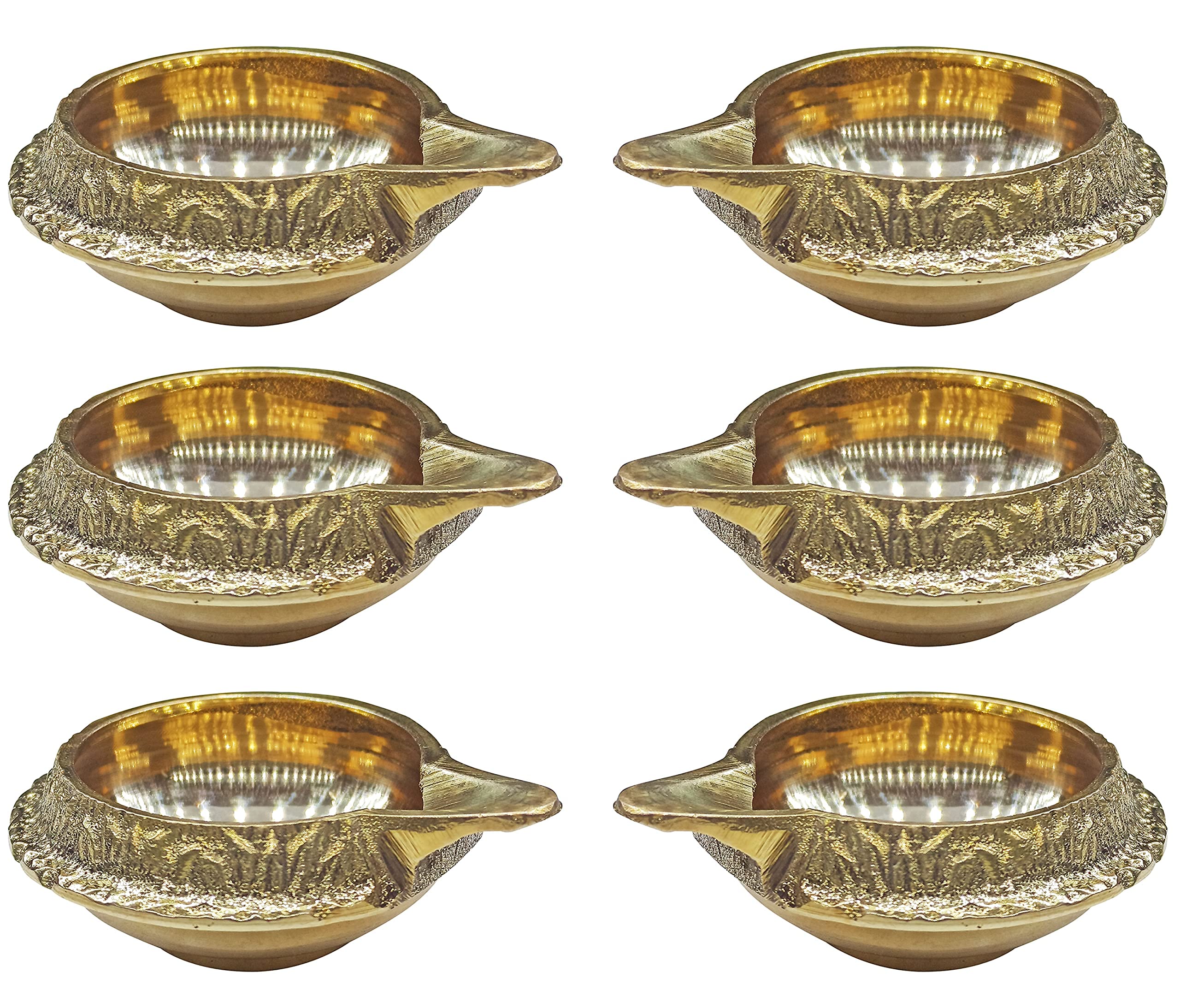 Satvik Emporium Set of 10 Pcs Kuber Brass Diya Oil Lamp for Pooja | Home Decorative | Deepawali Pooja Diya | Akhand Jyot Diya | Unique Design | Festival Gifts Items (Set of 10 Pcs with Cotton Wicks)