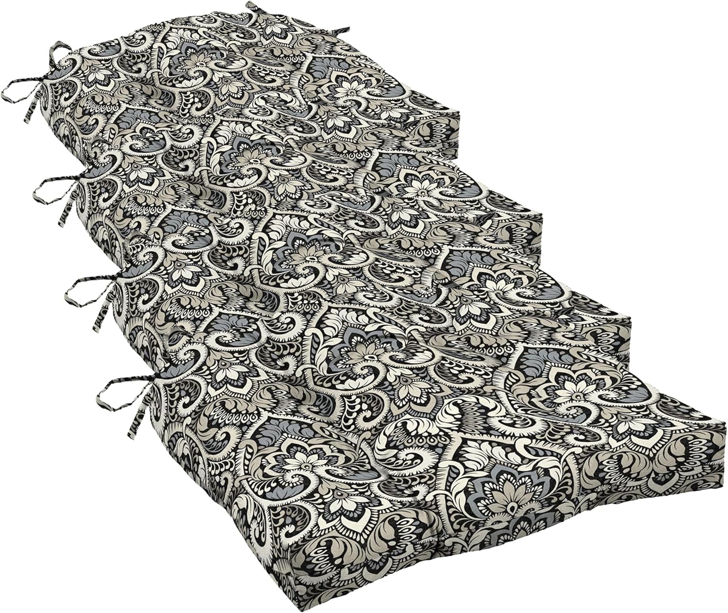 Arden Selections Rocking Chair Cushion, 21 x 21, Rain-Proof, Fade Resistant, Cushion for Rocking and Outdoor Chairs 18 x 20, Black Aurora Damask (Pack of 4)
