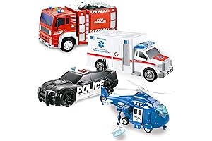 JOYIN Kids Ambulance Toy Playset: Realistic Vehicle with Lights and Sounds