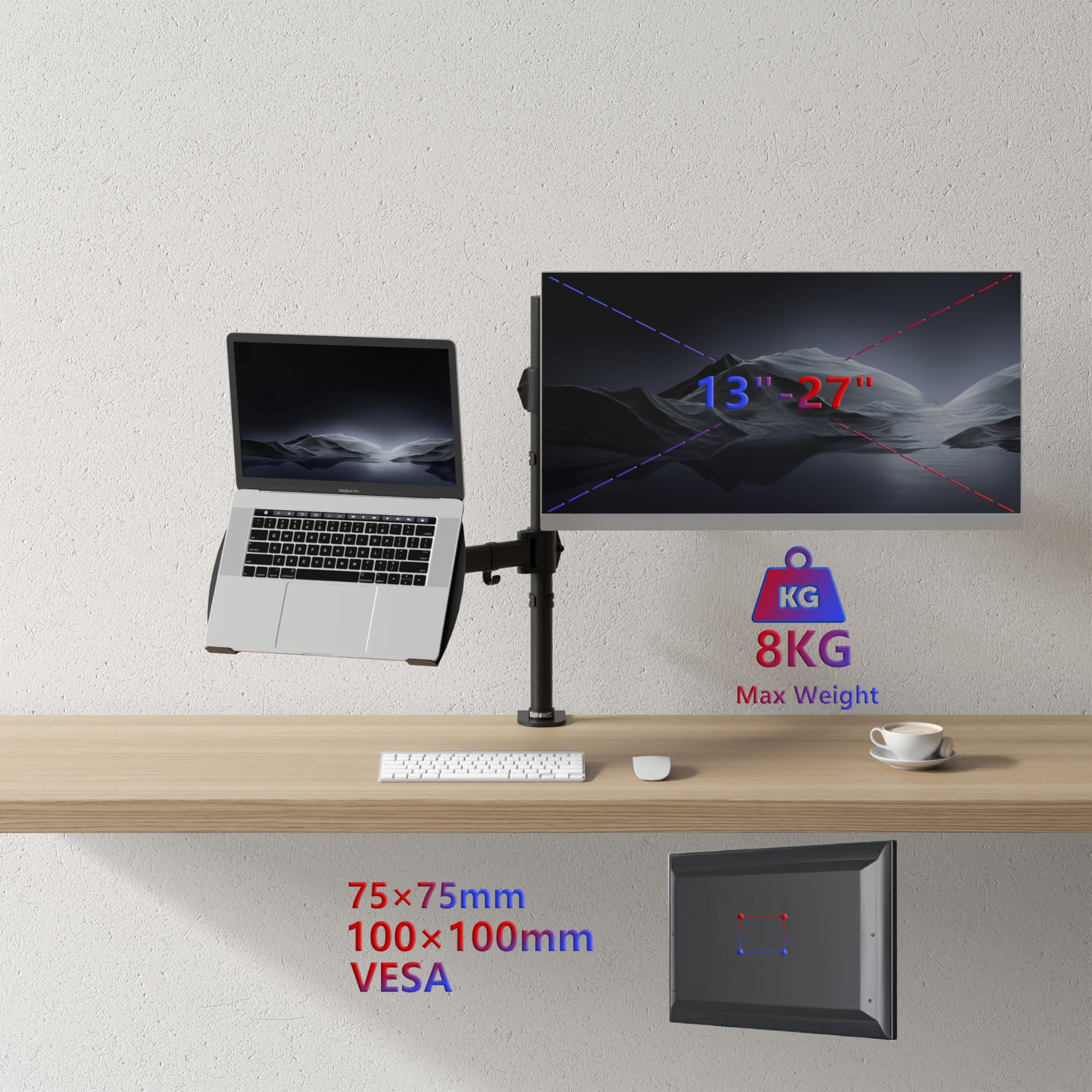 Duronic DM25L1X1 BK Brazo para Monitor de 13" a 27" de hasta 8 Kg, 60 cm