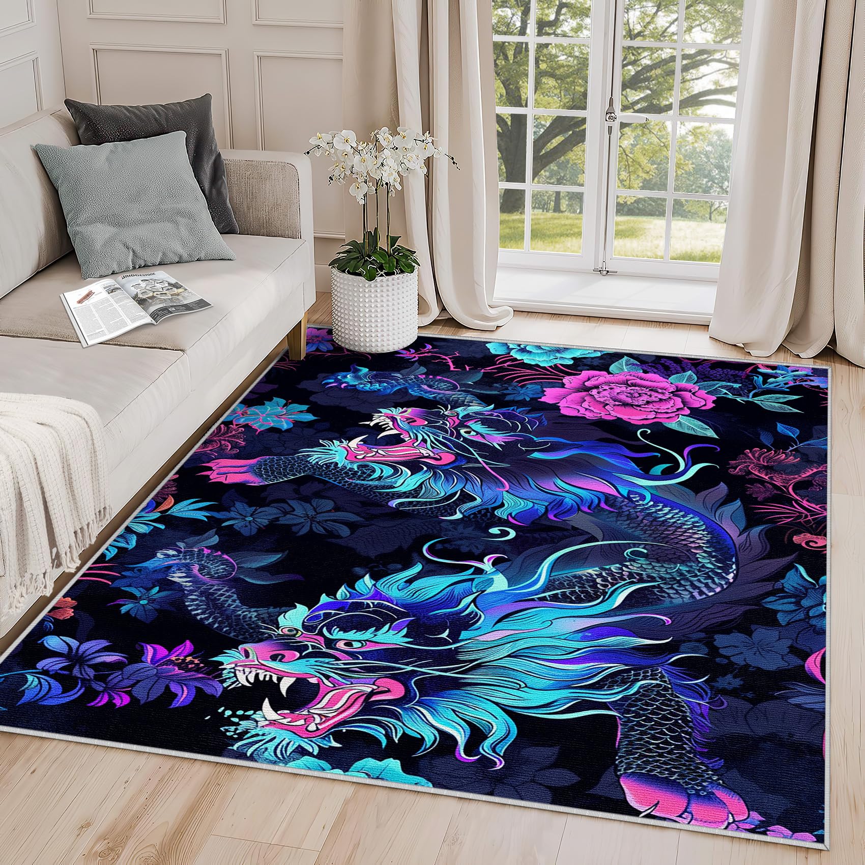 Amazon.com: Yoozitrees 4x6 Rug, Japanese Dragon Rug, Chinese