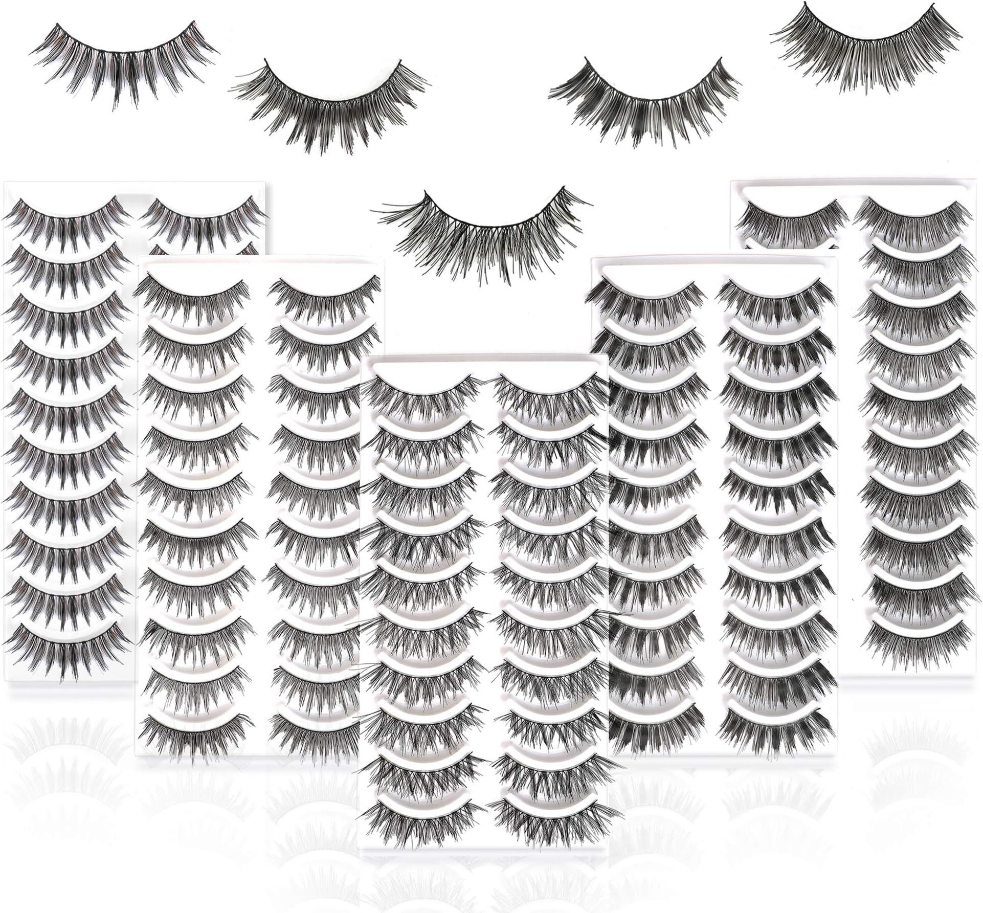 50 Pairs 5 Styles MUSELASH False eyelashes set professional 100% Handmade natural, glamorous, demi wispies, volume multipacks, cotton band, 10 Pairs Eyes Lashes Each