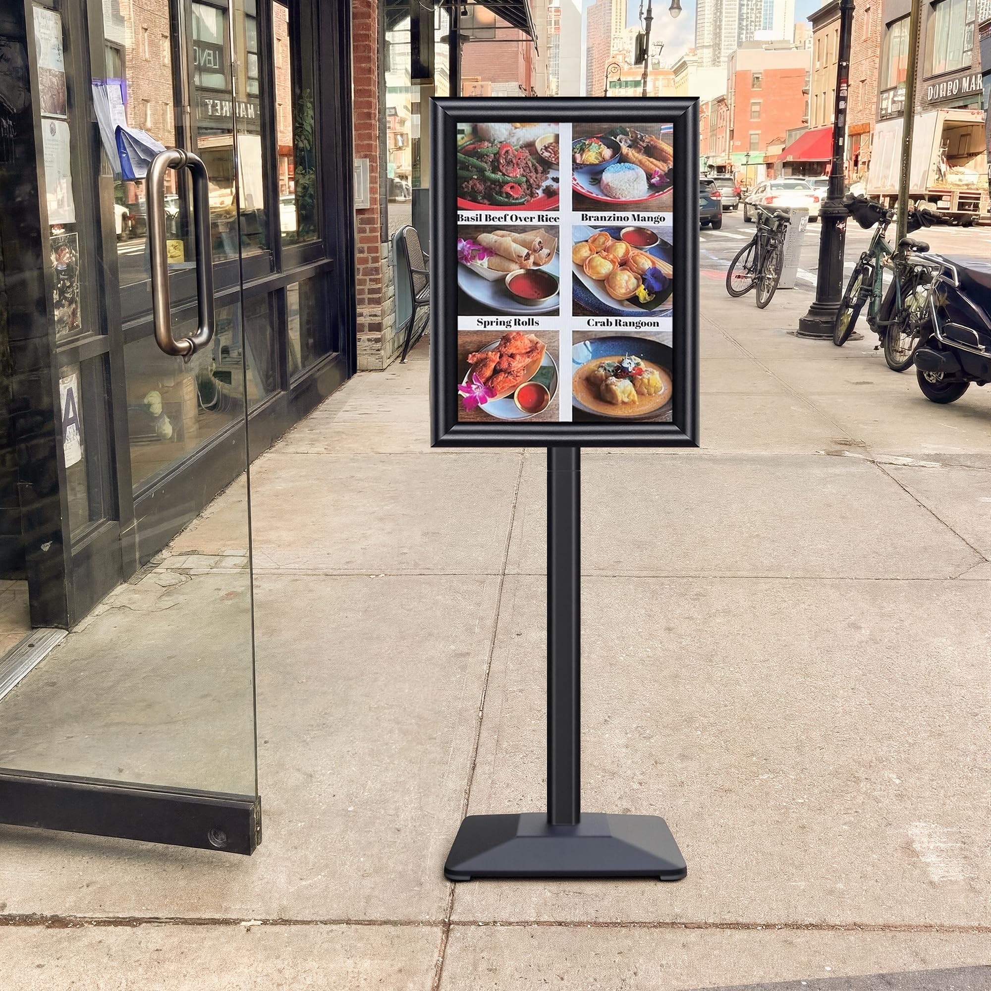 A3 Cartel de pie, ajustable Menú Aviso soporte de exhibición con base de hierro fundido de alta resistencia, publicidad, ventas, señalización Snap Frame Display Stand, Negro