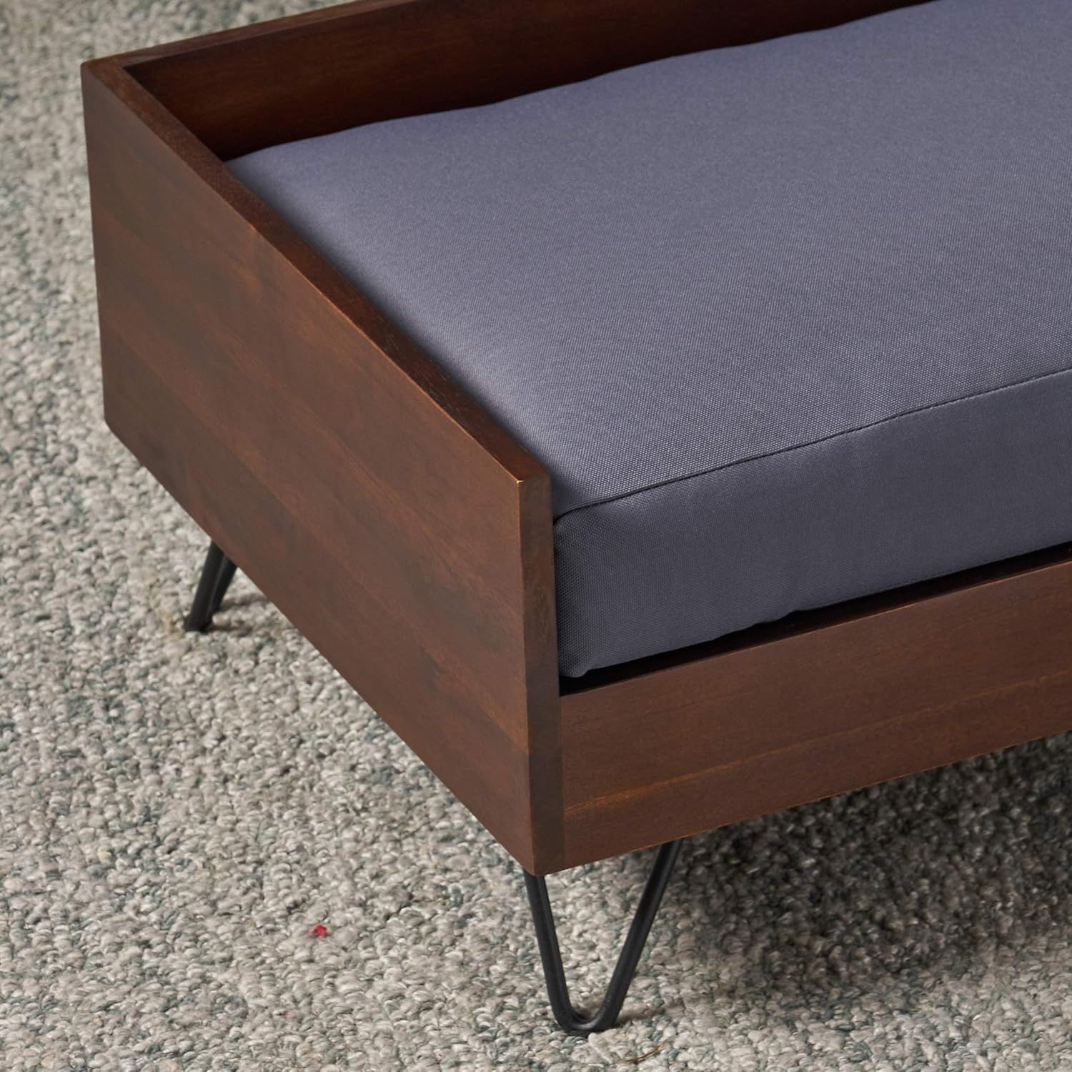 GDFStudio Mid Century Modern Pet Bed with Acacia Wood Frame, Dark Oak and Dark Gray
