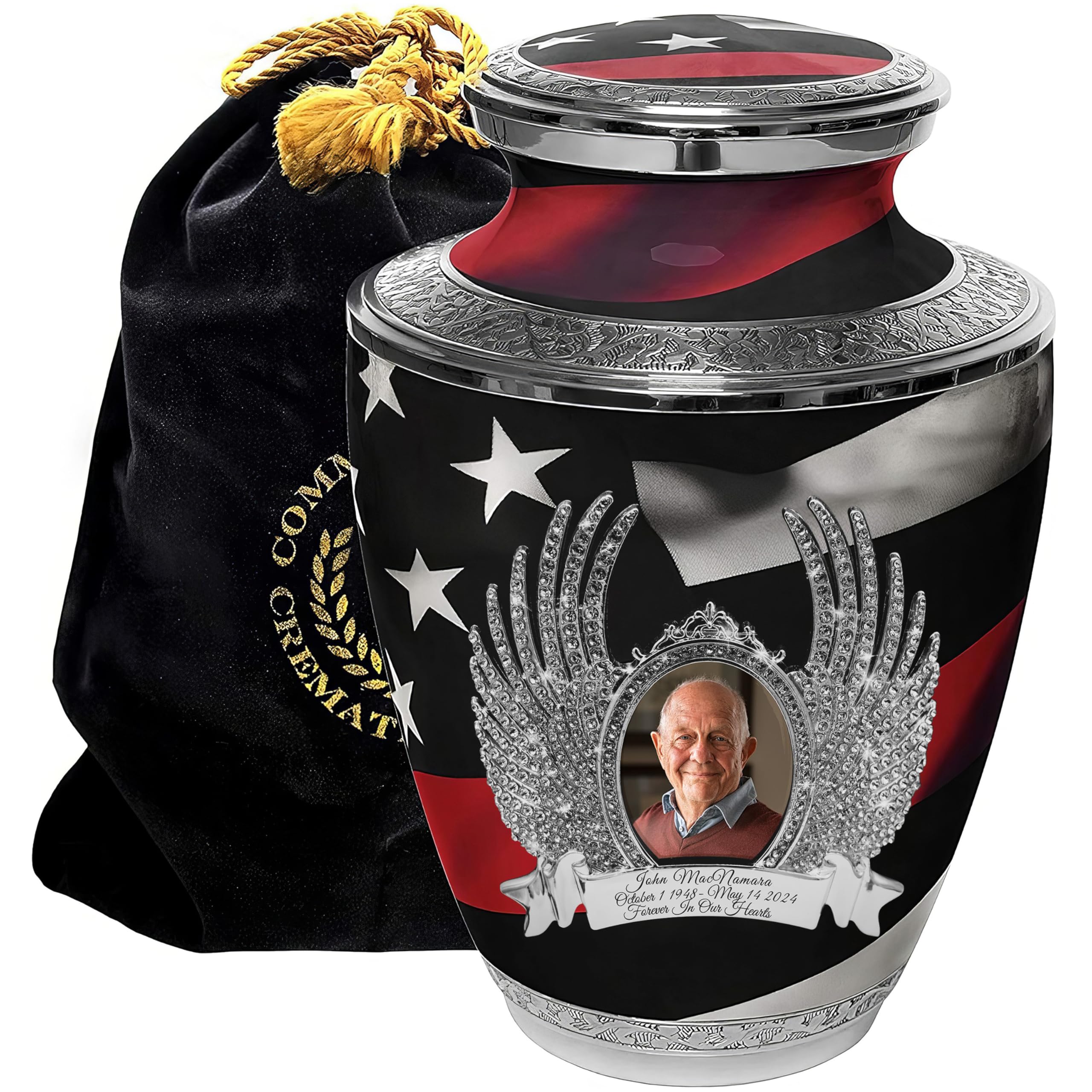 Red Line Flag Cremation Urns for Human Ashes Adult Man &amp; Urns for Ashes