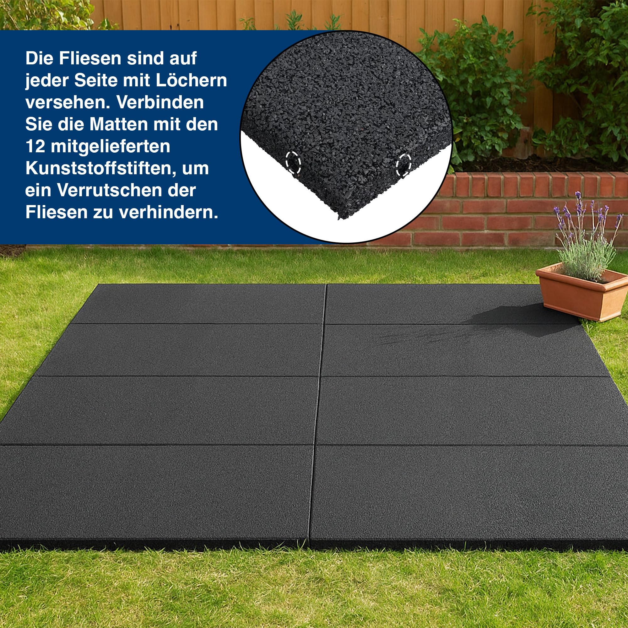 Gummimatte 50x100 cm – Antivibrationsmatte 30 mm – rutschfeste, Wetterbeständige Gummiplatte für Waschmaschine, Flachdach, Balkon, Gehweg & Spielplatz – Schalldämmende Bodenmatte