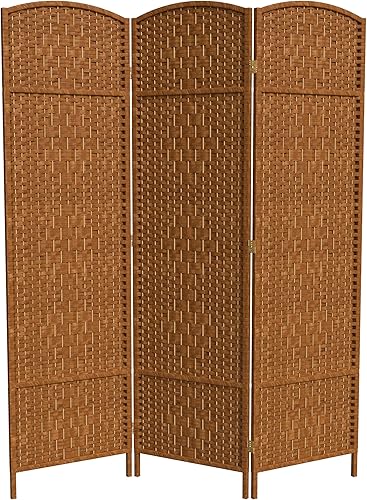 Miniatura 20 de Divisor de ambiente resistente de 6 pies, pantalla de privacidad plegable de fibra de ratán con patrón de diamante, Madera, Mocha oscuro Mocha