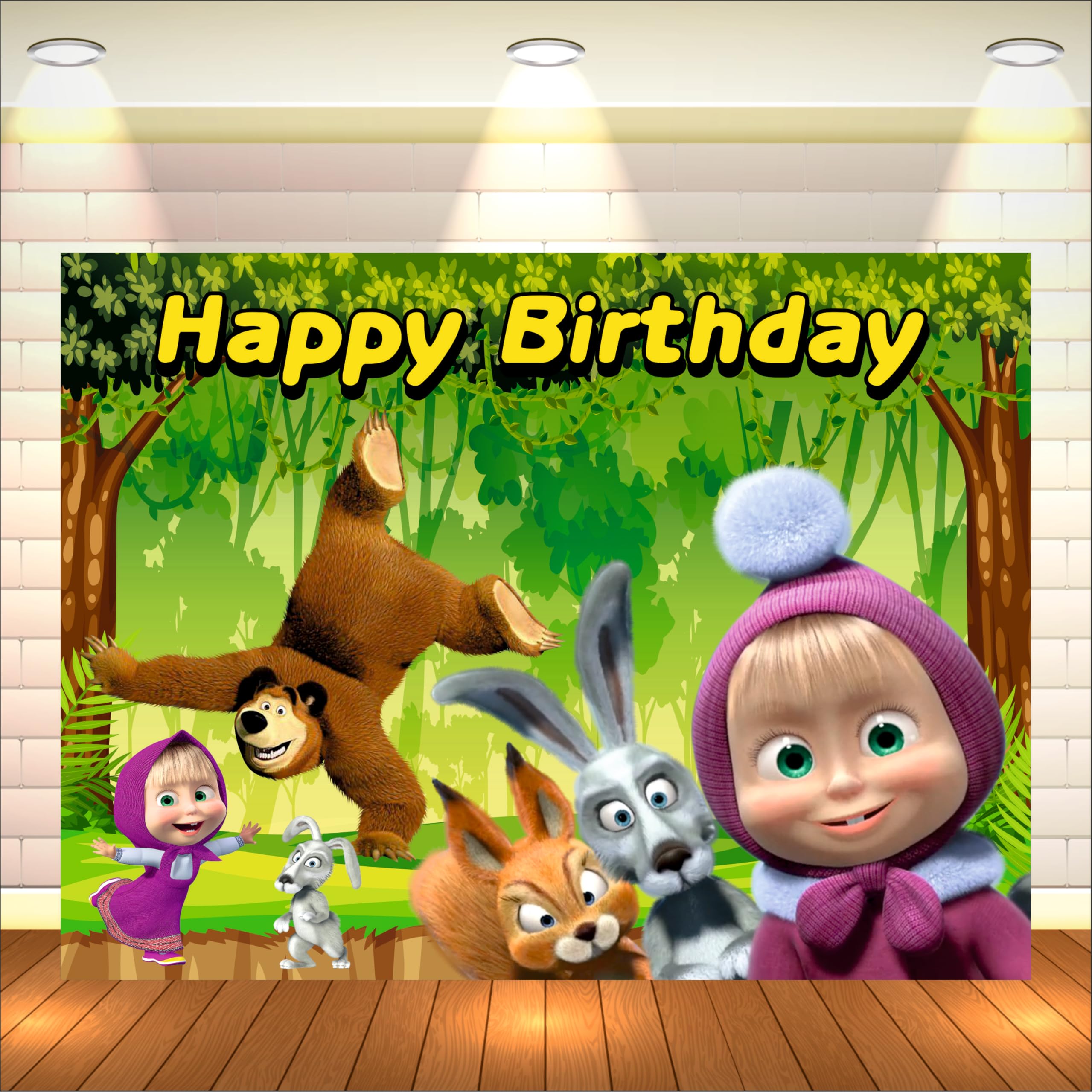 Masha Birthday Banner | Bear Theme Party Decoration for Girls & Boys | Happy Birthday Wall Hanging Banner for Masha (5x4 Feet)