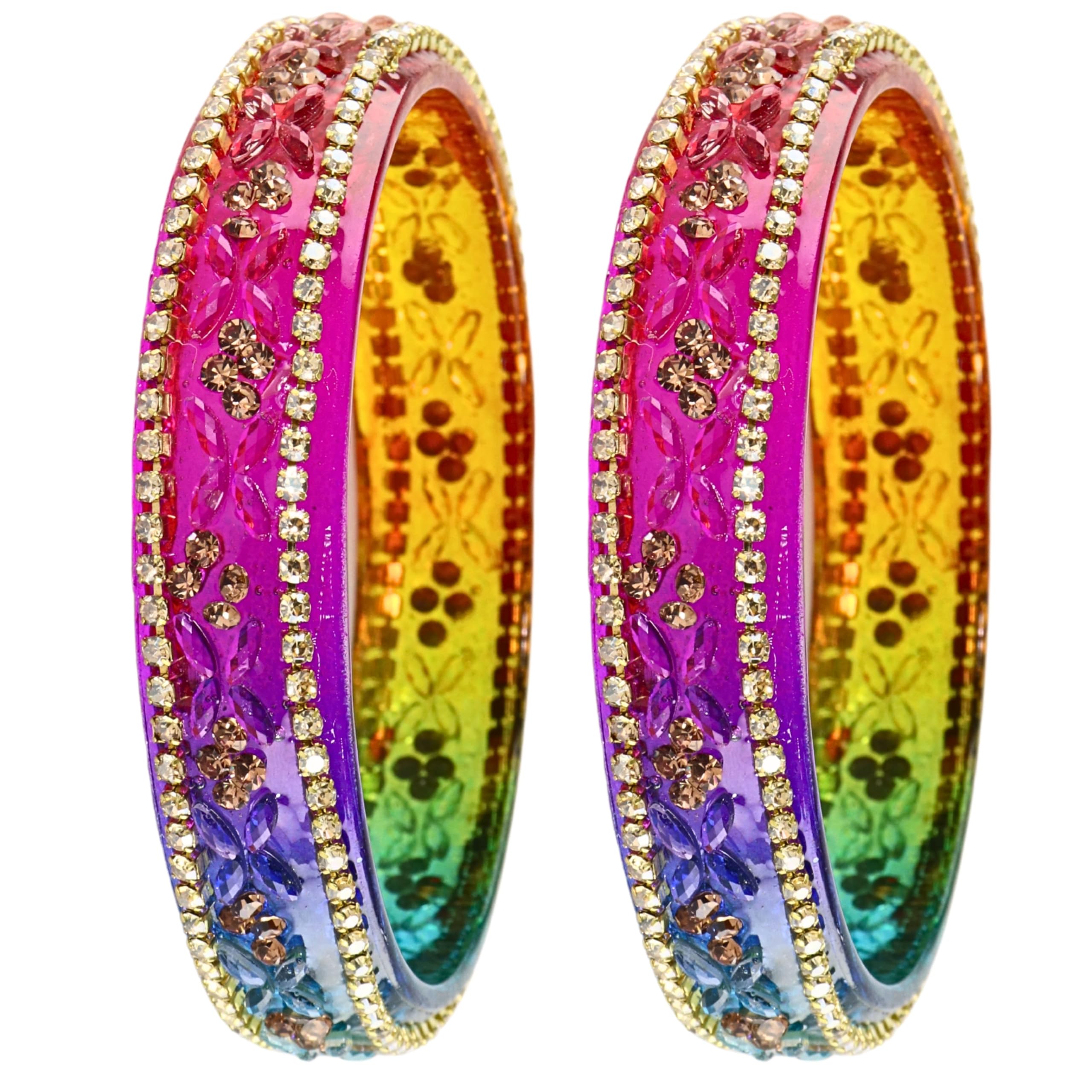 LAVAZZA Transparent Glass Bangles Kada Set For Women & Girls with Gold Zircon Diamonds & Crystals | Multi Bangles | bangles for Women | Colorful Bangles -(LV_AB16-BlueBelly-Multi-2.6) 3