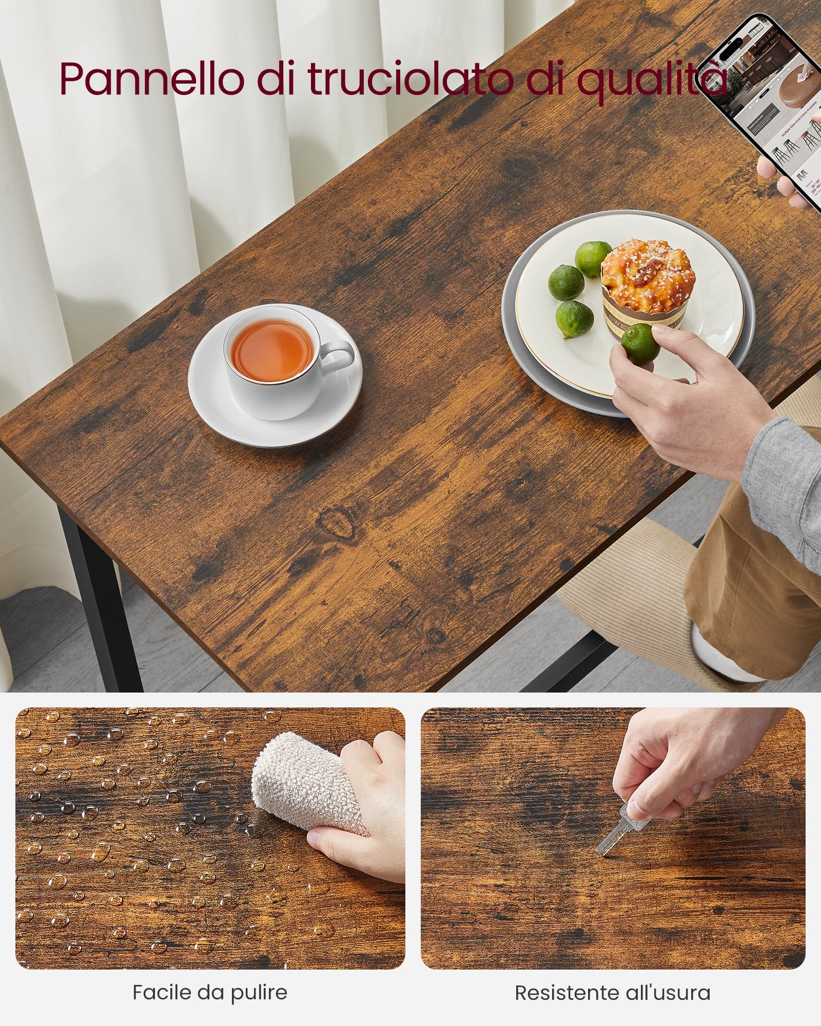 VASAGLE Tavolo da Bar Rettangolare Stretto, Tavolo da Cucina, Tavolo da Pranzo, Telaio in Metallo, 40 x 140 x 90 cm, Facile da Montare, Design Industriale, Marrone Vintage e Nero Inchiostro LBT140B01