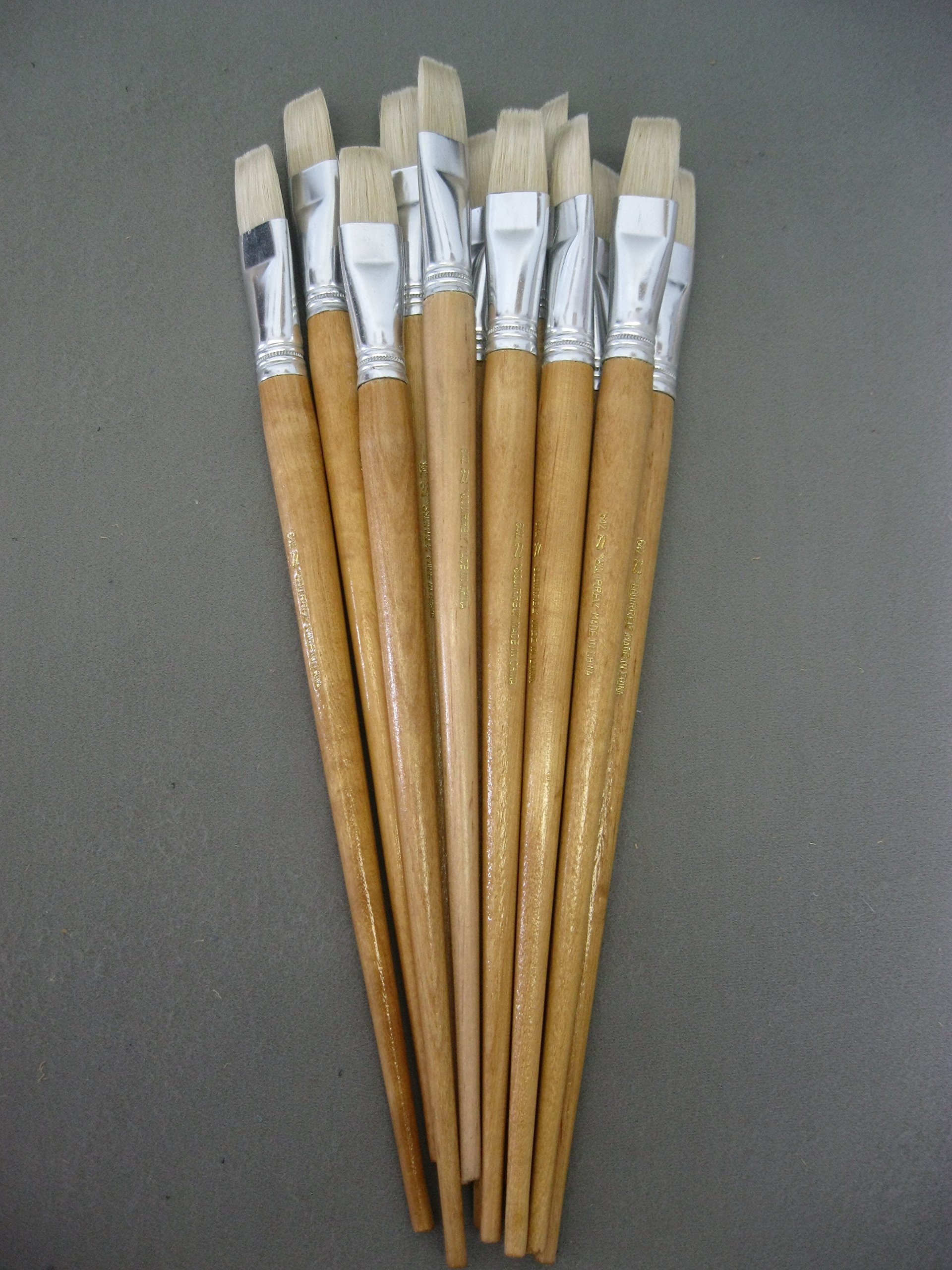 12pcs Artist Brushes White Bristle Acrylic and Oil Brush Bright Sizes #22