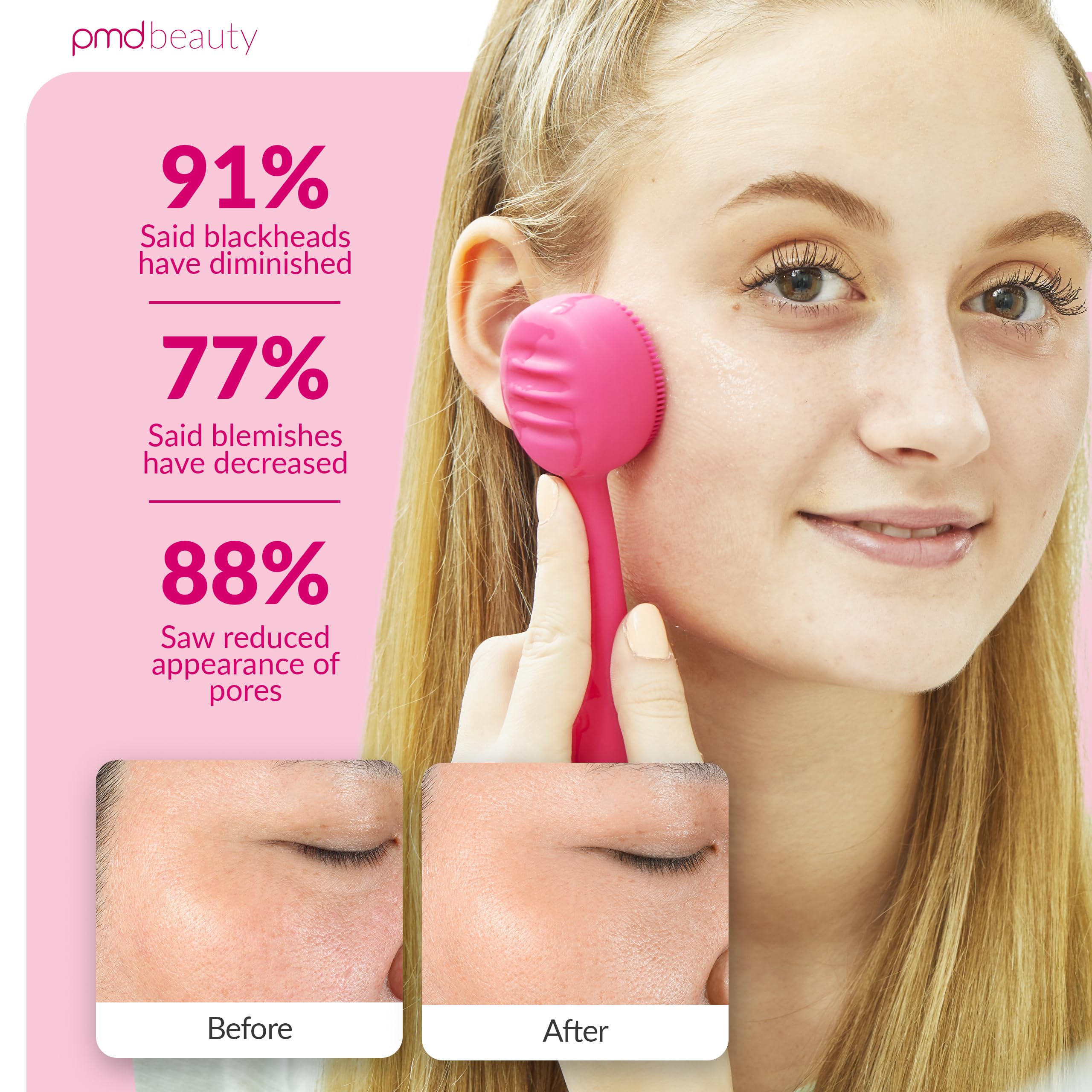 PMD Clean Facial Cleansing Brush – Waterproof Silicone Face Cleanser with Sonic Technology, Pink view 4