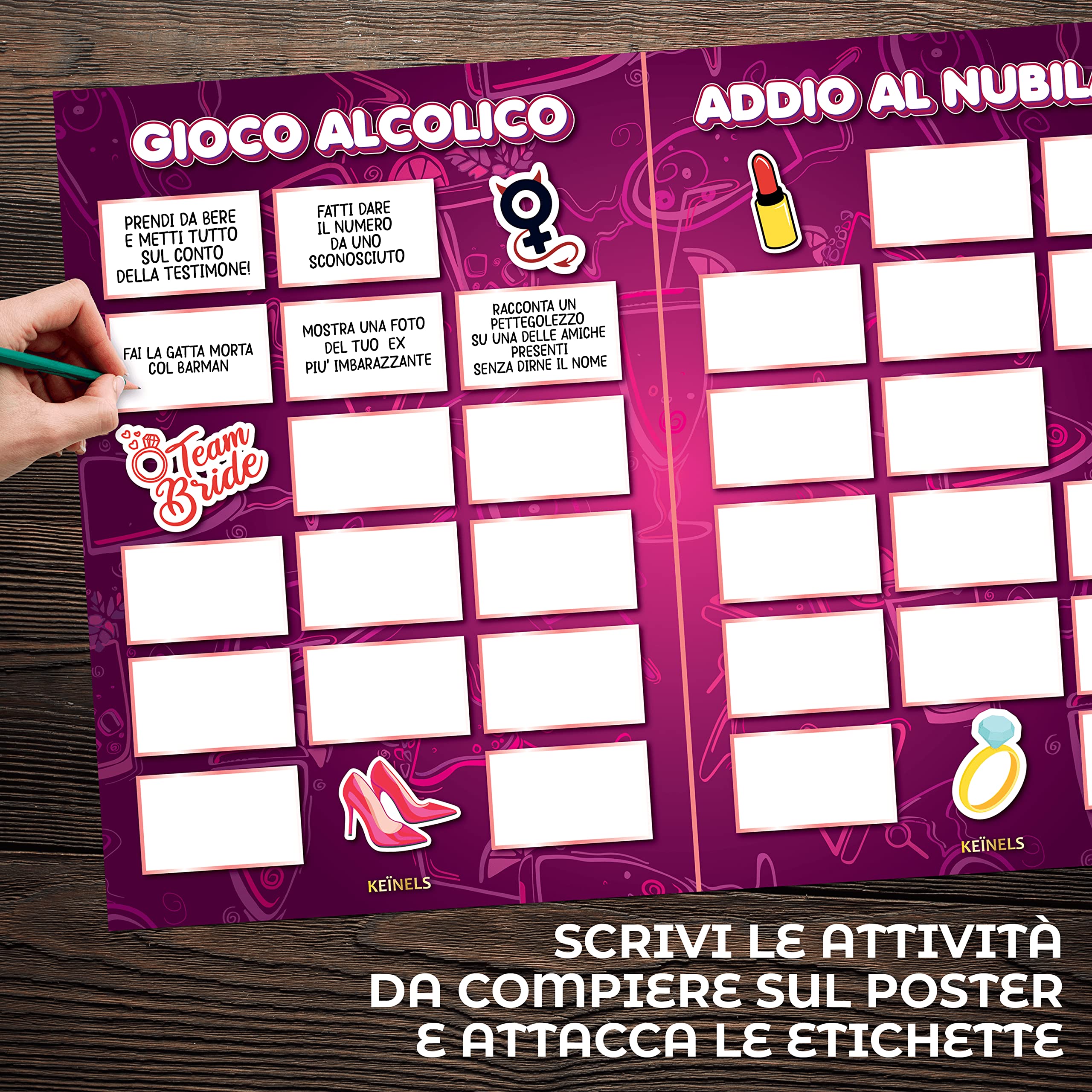 Giochi Alcolici Addio al Nubilato - Calendario da Tavola Gratta e Vinci - Gadget Amiche della Sposa - Kit Scherzi Accessori Team Bride to Be - per Bere, Grattabile - 4