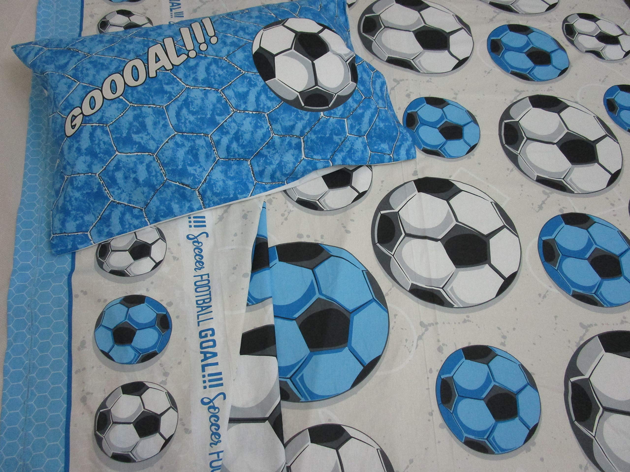 Pago Poco Completo Letto Singolo Fantasia SQUADRE Di CALCIO Colore BIANCO/CELESTE 100% Cotone In Fibra Naturale MADE IN ITALY ..Misure MAXI !!!