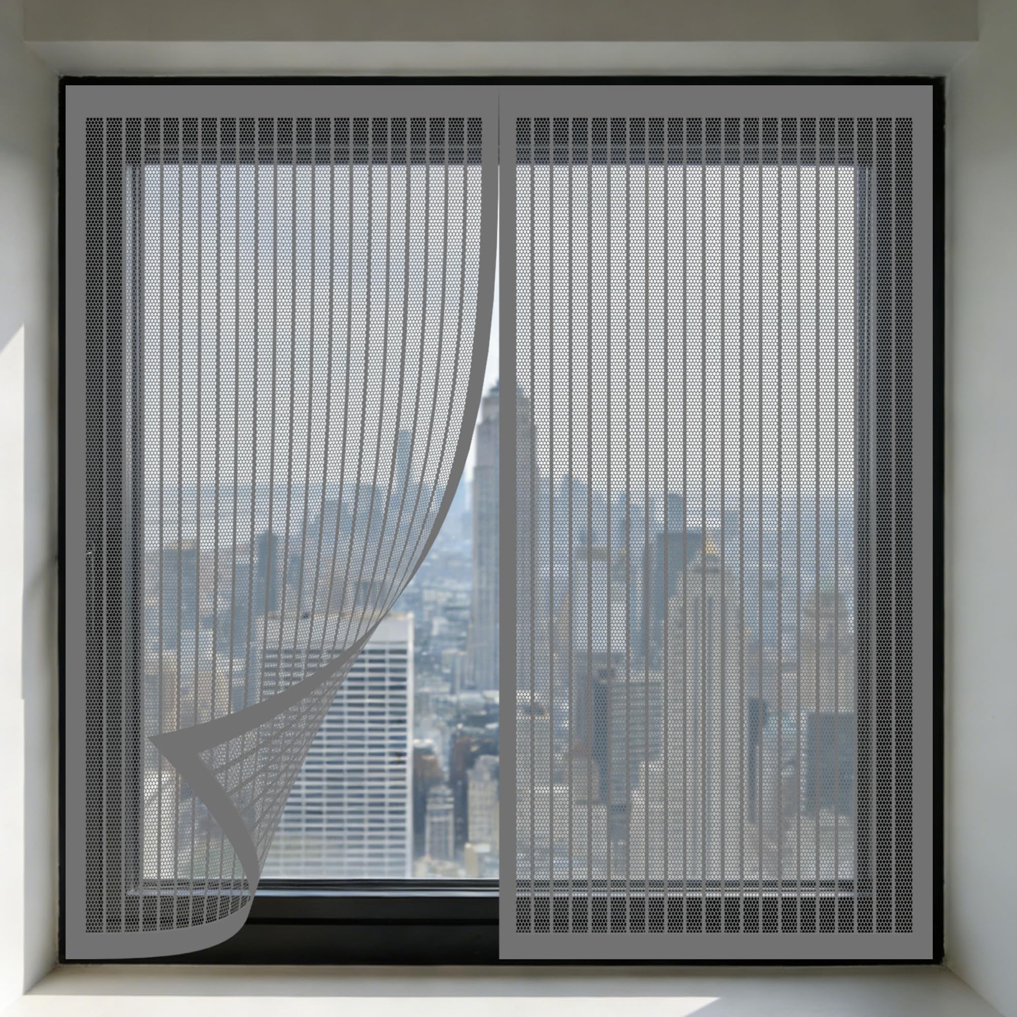 Magnetic Fly Screens Windows 115 x 75 cm Prevents Insects Flies Mosquitoes from Entering The Room Fly Screen for Window Easy Install for Living Room Bedroom Offfice, Grey