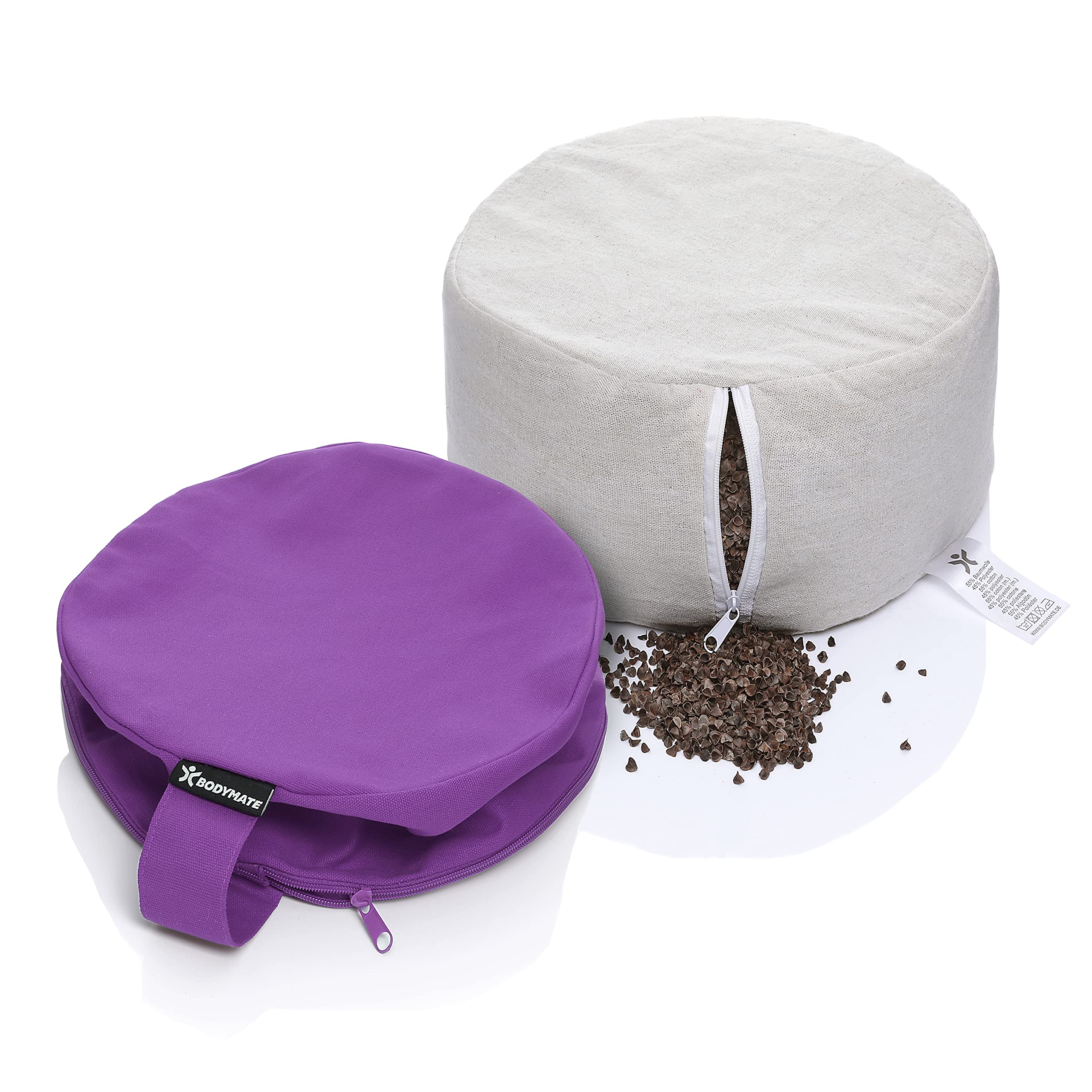 BODYMATE Cuscino da yoga rotondo 31 cm di diametro 16 cm di altezza con imbottitura in buccia di grano saraceno, lavabile in lavatrice in 100% cotone extra spesso, cuscino da meditazione