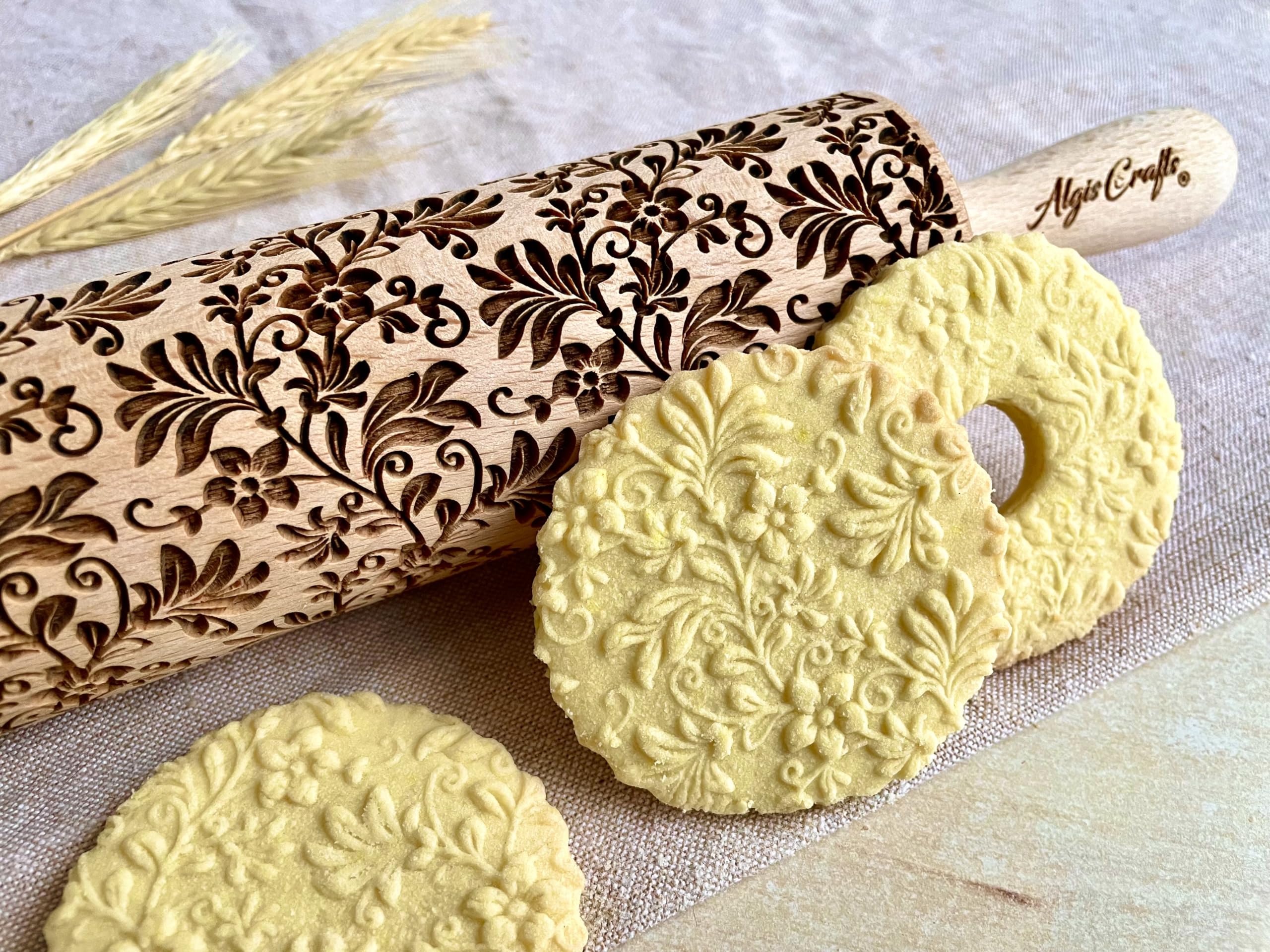 Algis Crafts, Floral Wreath Embossed Rolling Pin for Baking Accessories with Laser Engraved Design - Image 3