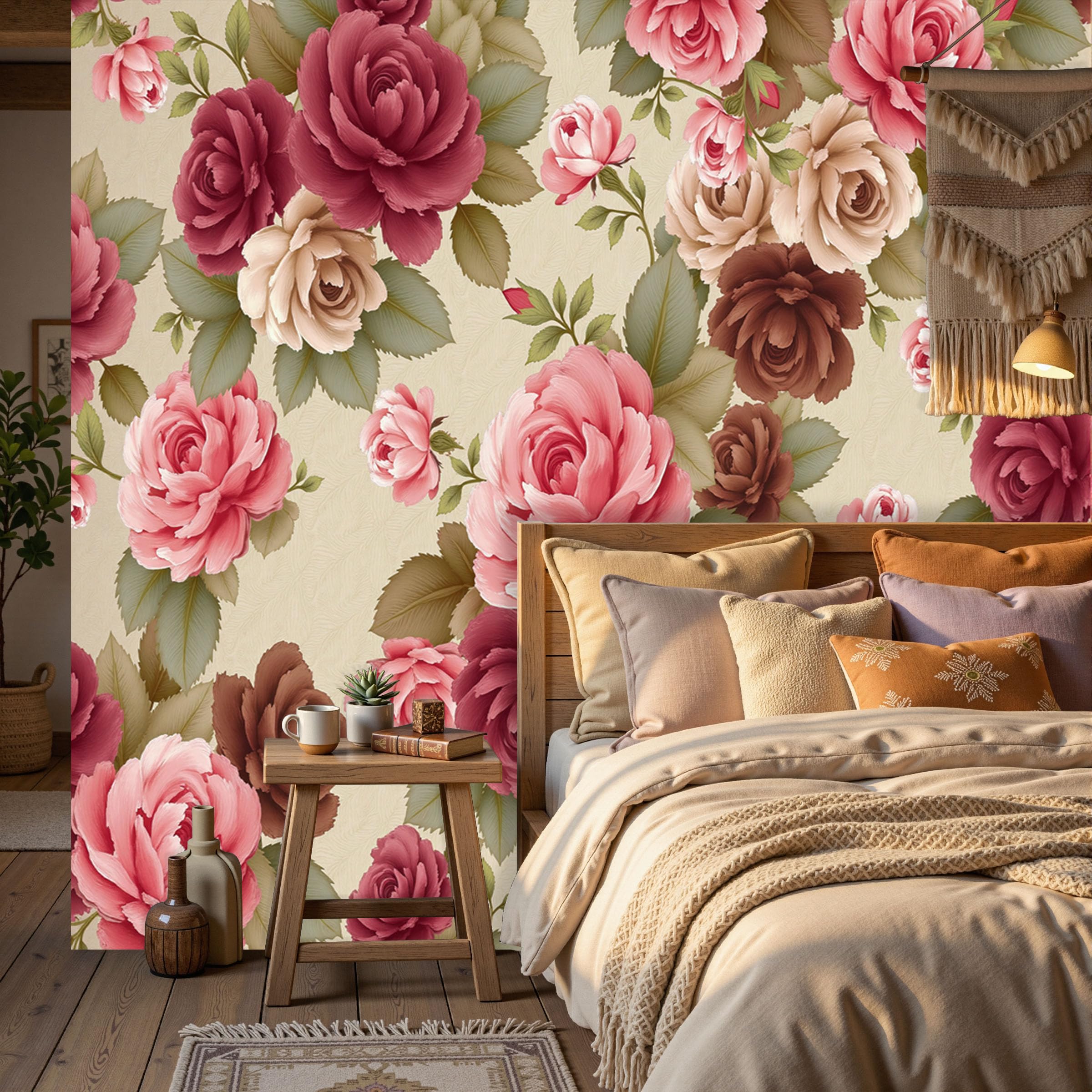 Papier peint panoramique fleurs pour masquer un mur nu tapisserie 3D rose soie