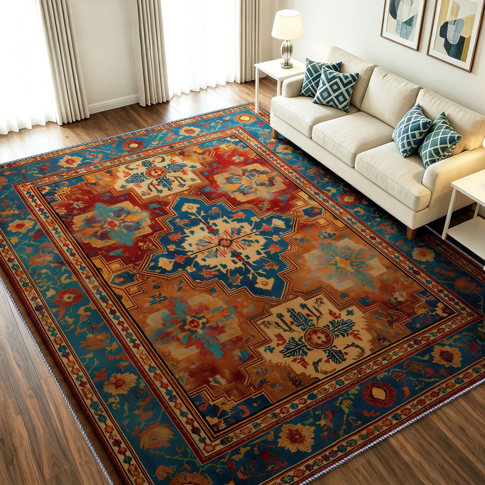 Tapis chambre et cuisine géométrique fleurs lavable en machine pour un quotidien sans stress