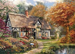 Thatched Cottage Puzzle for Adults 1000 Pieces | Autumn Cottage Jigsaw Puzzle with Poster,Storage Bag,Lettered Back,Wall Decor,27.5" x 19.6"