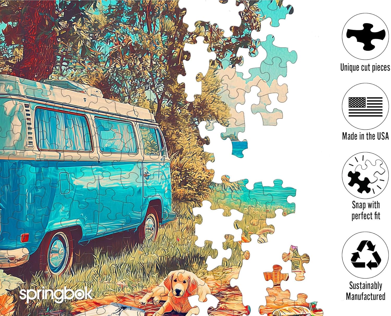 Springbok Lake Day Picnic 500 Piece Jigsaw Puzzle for Adults - Poster Now Included - Camping Puzzle - Unique Cut Pieces - Made in USA