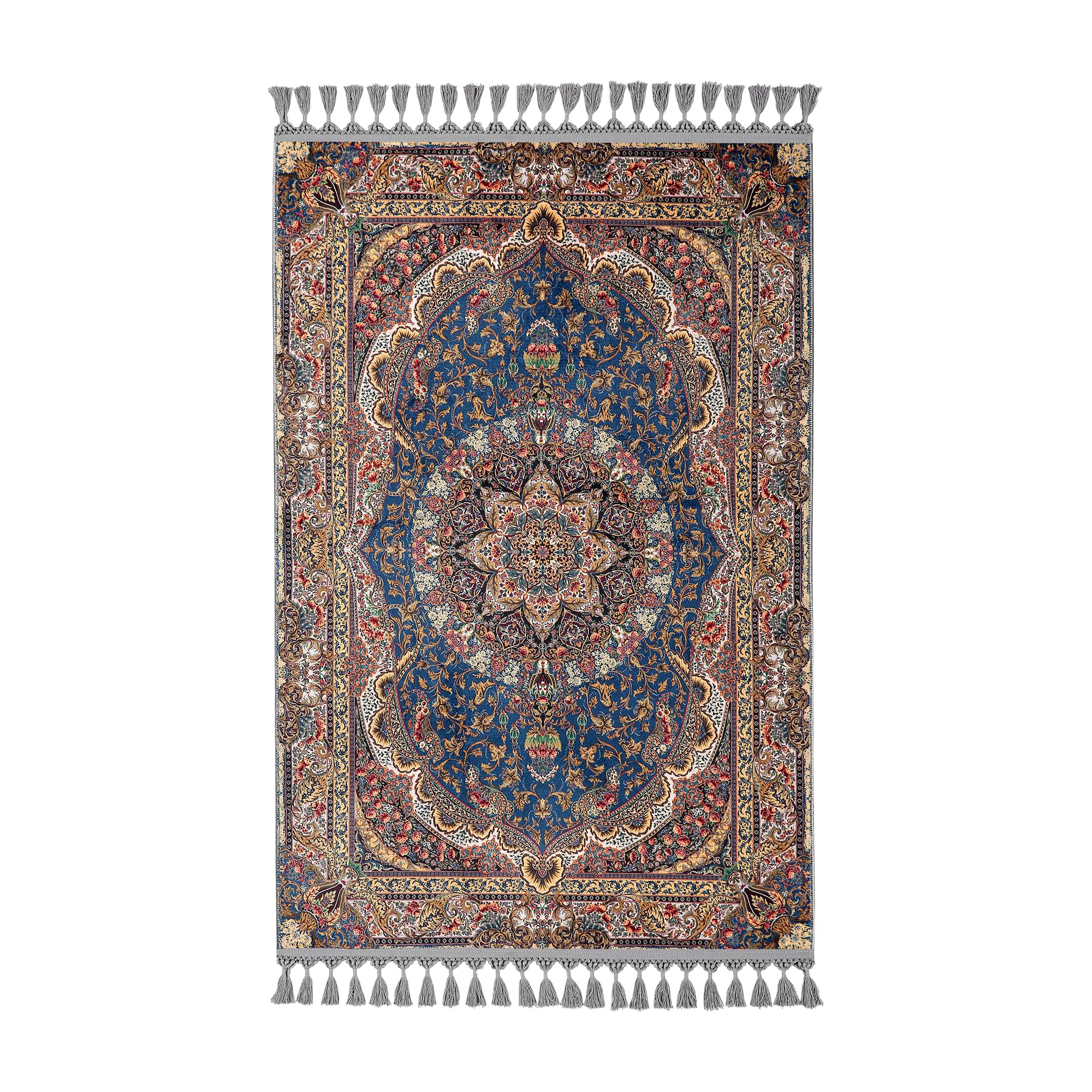 Tapis de priere turc confortable salon oriental medaillon bleu