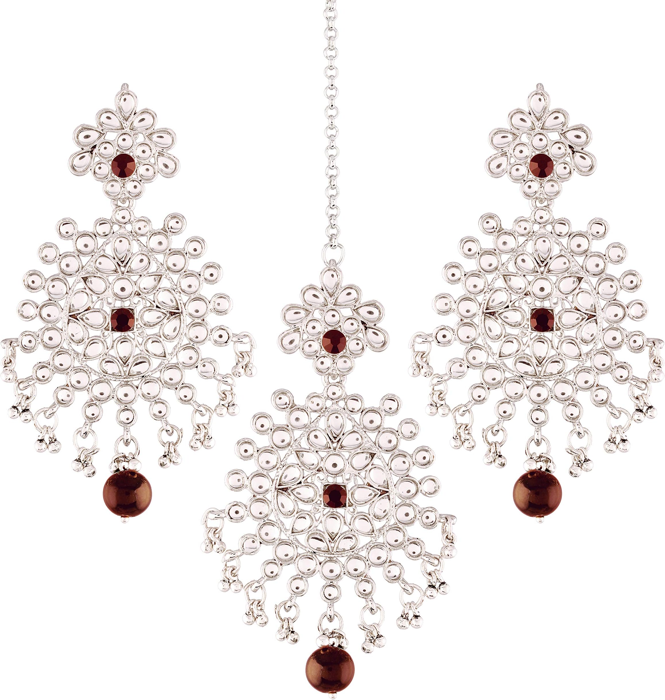 I JewelsSilver Plated Indian Wedding Bollywood Kundan Pearl Earrings & Maang Tikka For Women (TE2498ZM)