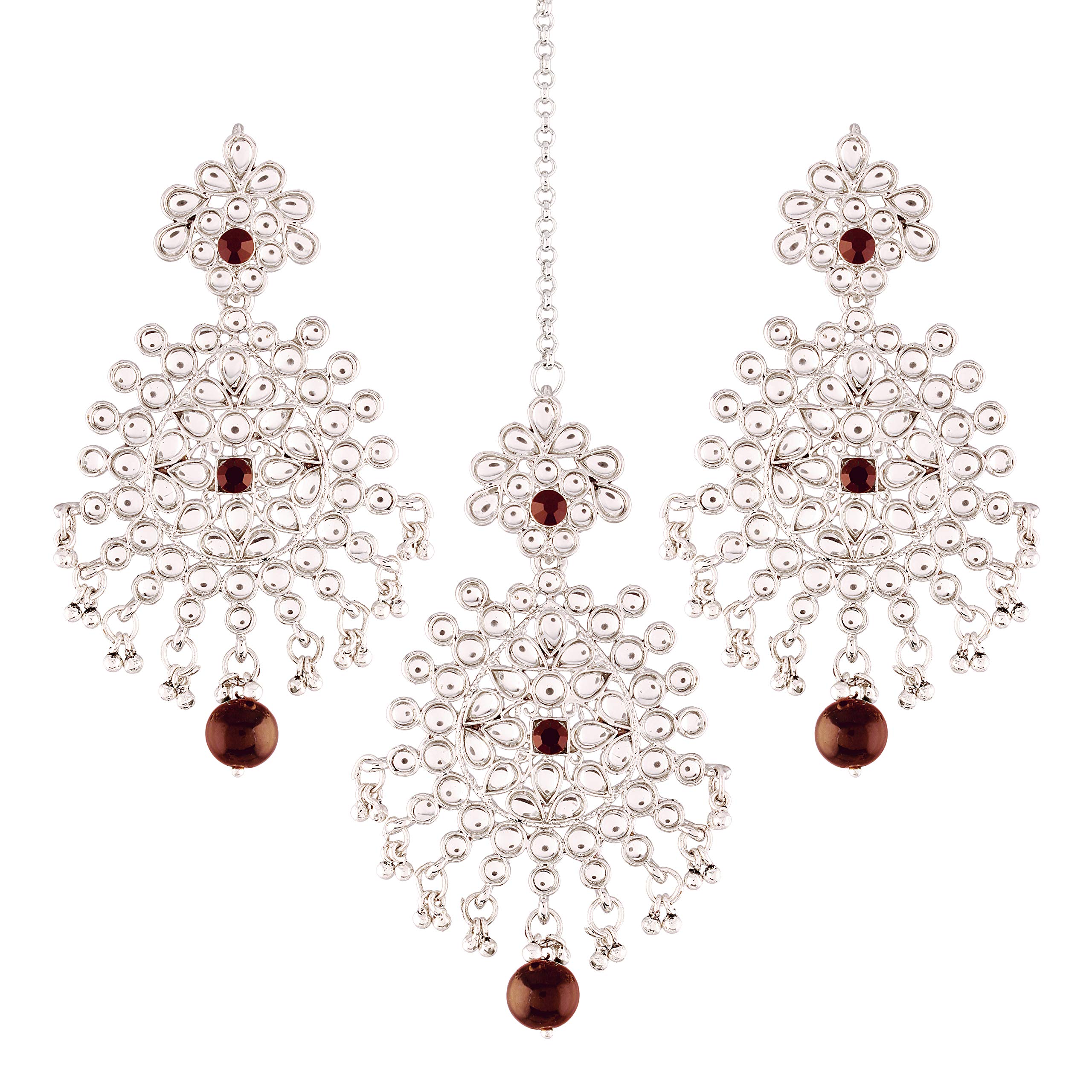 I JewelsSilver Plated Indian Wedding Bollywood Kundan Pearl Earrings & Maang Tikka For Women (TE2498ZM)