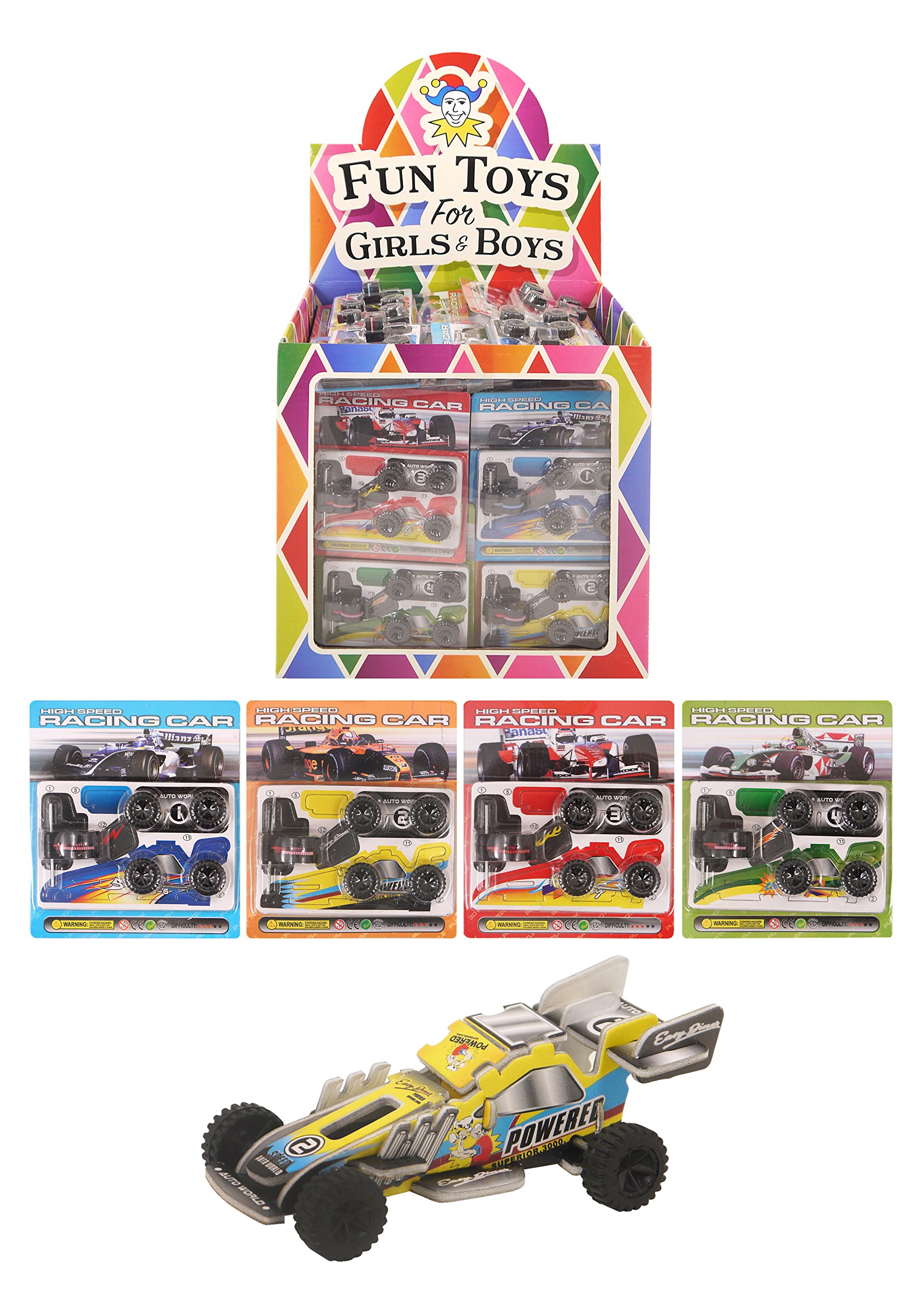Henbrandt Build Your Own Racing Cars Box of 60 - Bulk Wholesale Childrens Party Bag Favour Filler Fete Lucky Dip Prizes Toys