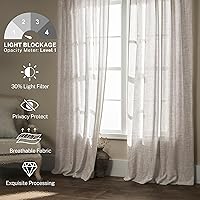 Vista 2 de 102 Inch Long Linen Sheer Curtains for Living Room 2 Panels Set Rod Pocket Back Tab Light Filtering Privacy Window Curtain Drapes for Bedroom
