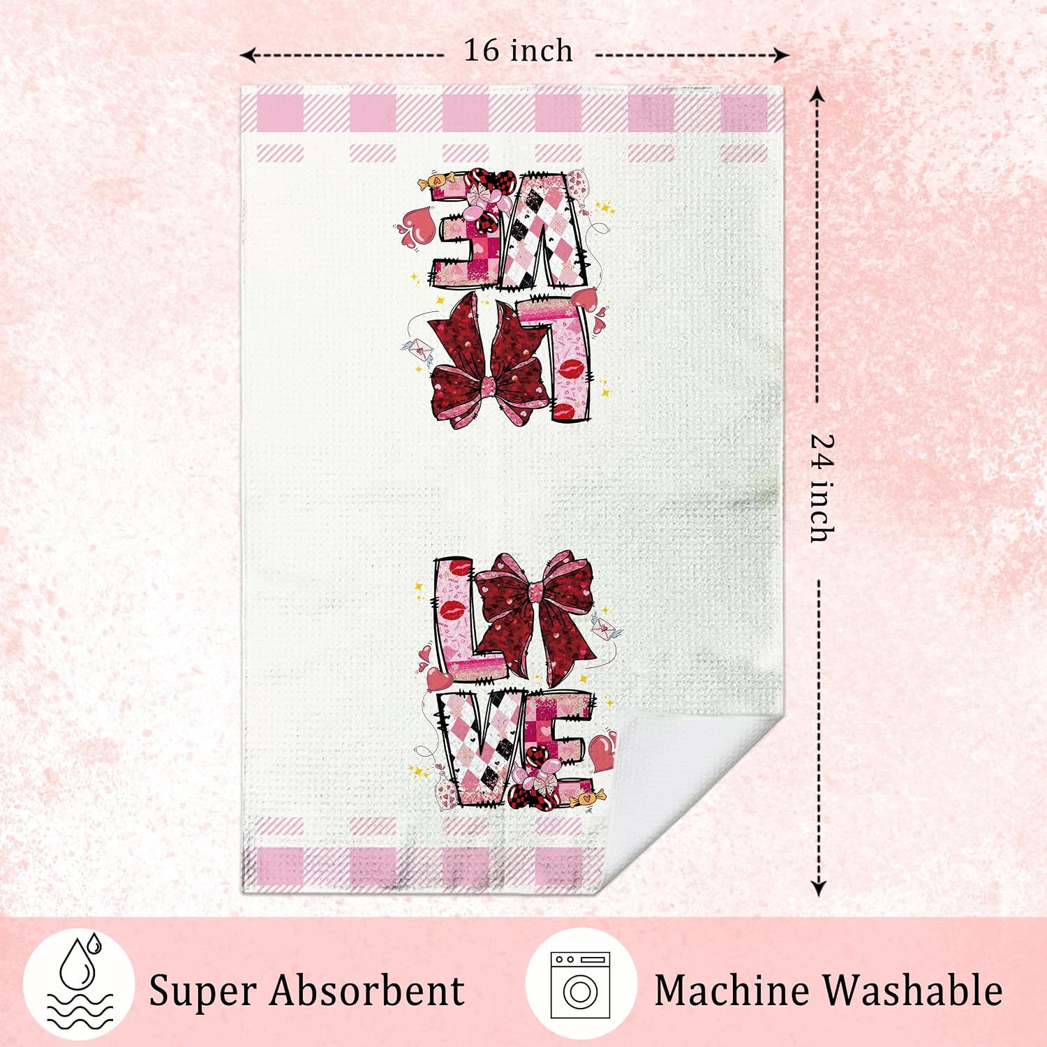 Red Heart Valentines Day Kitchen Towels Gifts for Women Wedding Anniversary Housewarming Pink Bow Dish Towels for Kitchen Bathroom Home Decor Tea Towel Reusable Flour Sack Towel - DH756 image 2