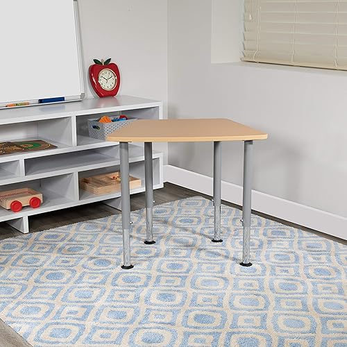 Flash Furniture Billie - Escritorio hexagonal natural colaborativo para estudiantes (ajustable de 22.3 a 34 pulgadas), hogar y aula
