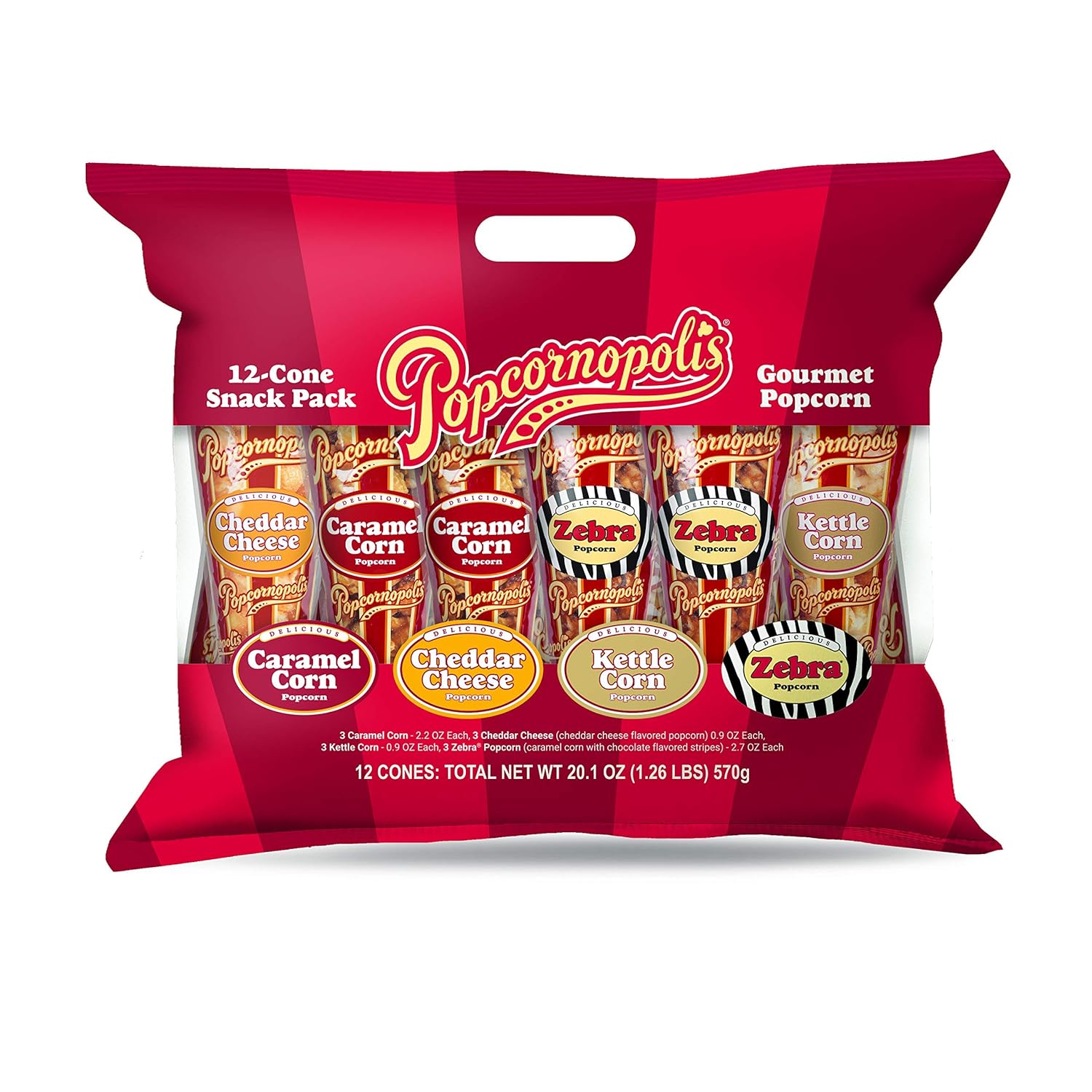 Popcornopolis Gourmet Popcorn Snacks, 12 Cone Variety Snack
