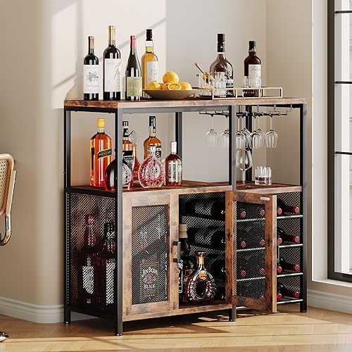 Homeiju Bar Cabinet with Wine Rack, Liquor Cabinet for Home,