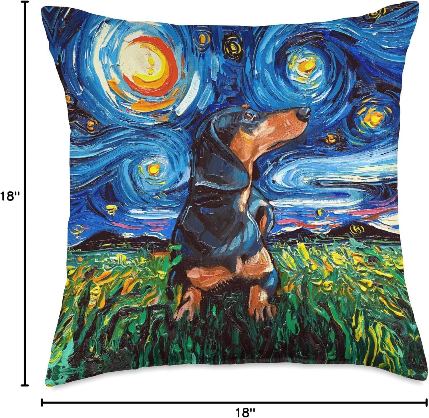 Black and Tan Dachshund Doxie Starry Night Dog Artwork Throw Pillow
