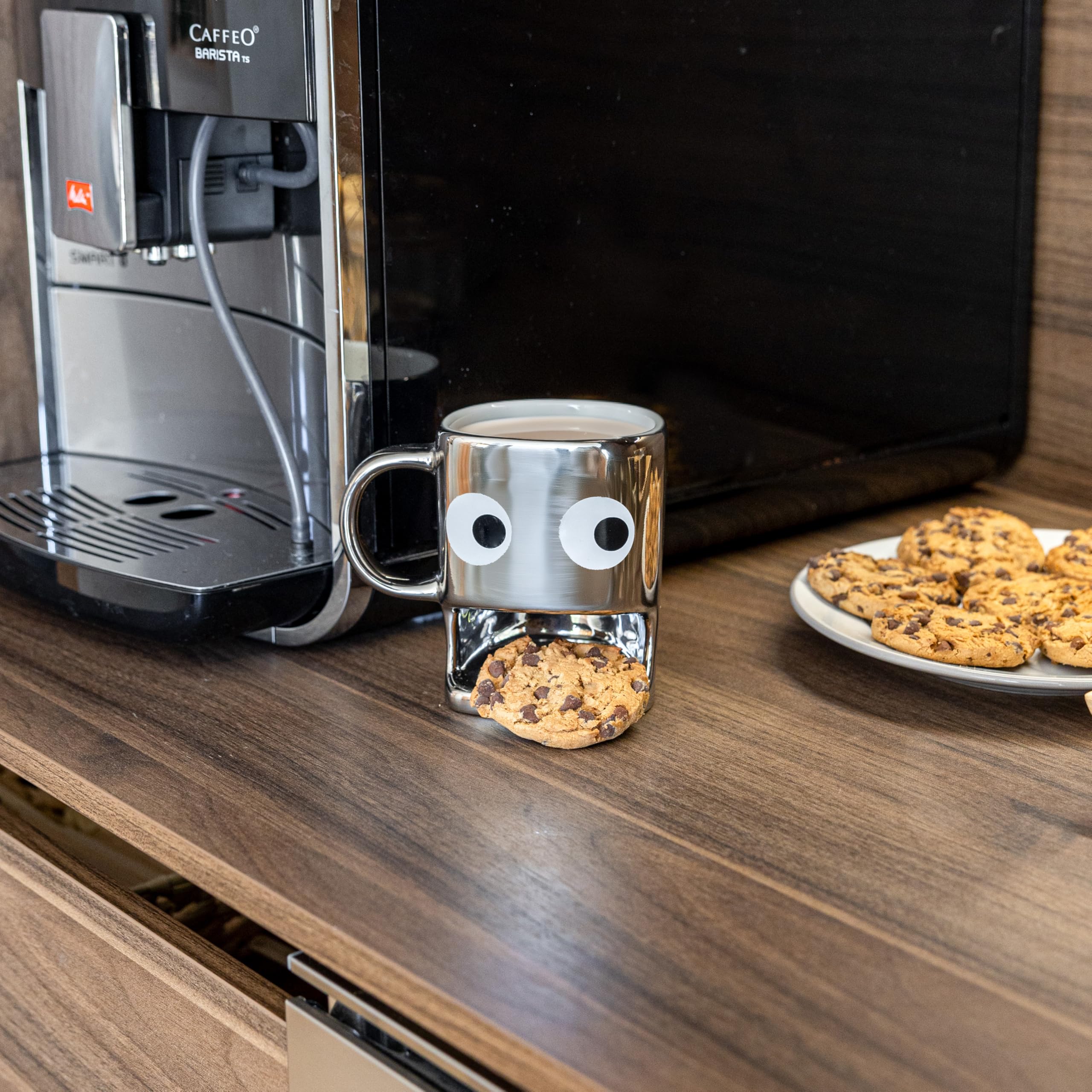 Fisura, Original Coffee Mugs with Biscuit Compartment, Silver Ceramic Tea Mug with Stylish Design, Cappuccino Coffee Caps - Image 3