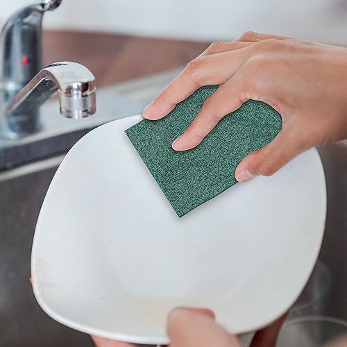 Miniatura 4 de Paquete de 100 estropajos resistentes de 3 x 4 pulgadas, almohadillas verdes para fregar, no rayan, a granel para cocina, platos, ollas, sartenes,