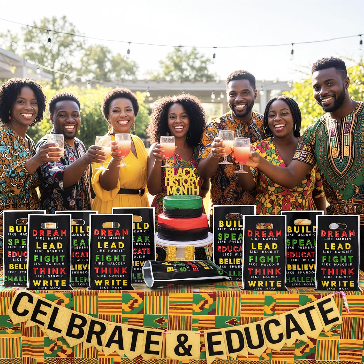 Andi Cppss Black History Party Favor Bags - 50PCS Black History Month Gift Bags with Handle Plastic Goodie Bags for Freedom Day African American Party Decor Treat Bag for Red Yellow Green Party Favors - Image 6