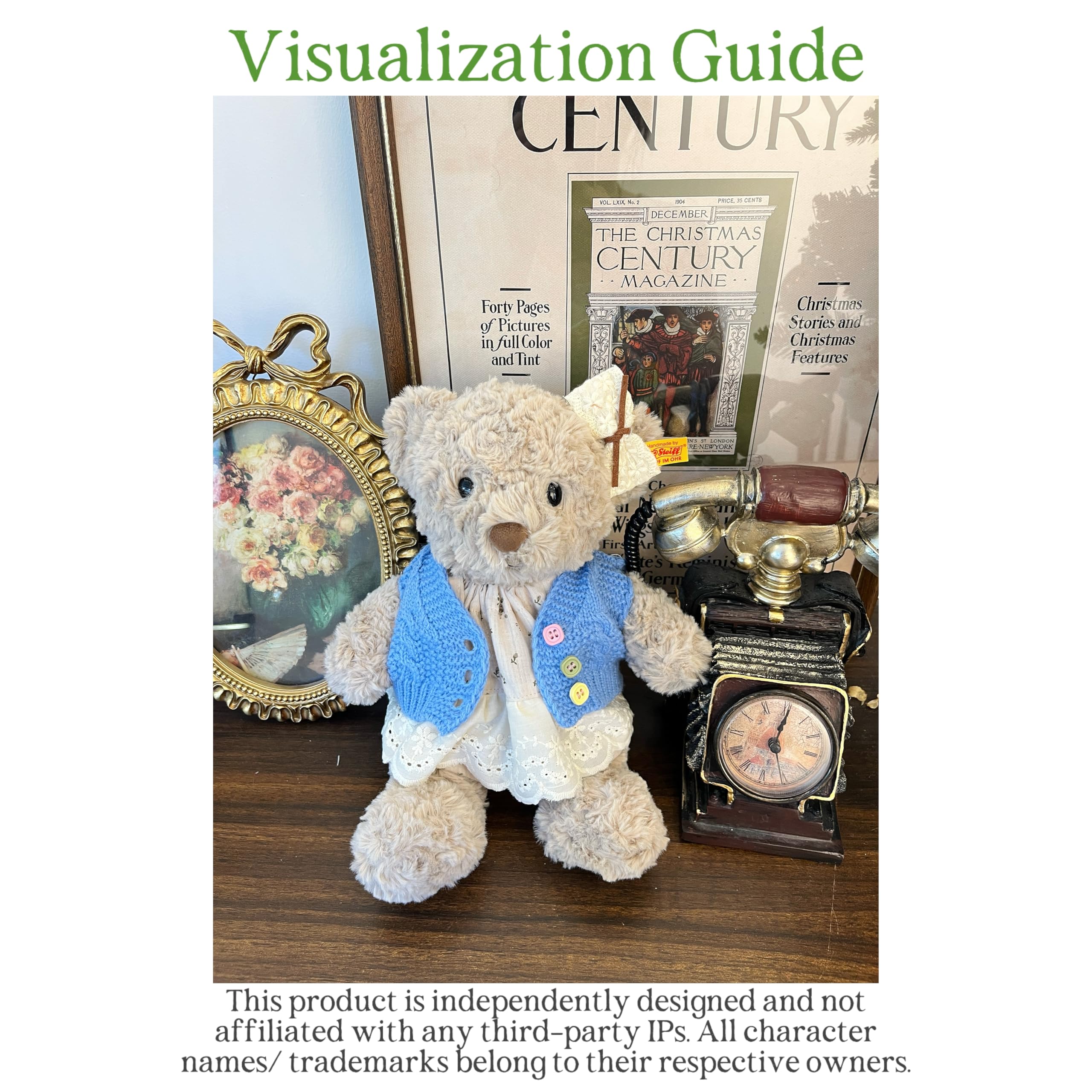 Kleidungsset nur für Plüschtiere (30cm Kleidung teddybär) Blaue Strickjacke Blumenkleid Spitzenclip,Passend für 28cm Hoppie Hase mit Schlappohren Honey Teddybär(Teddybär Nicht enthalten)