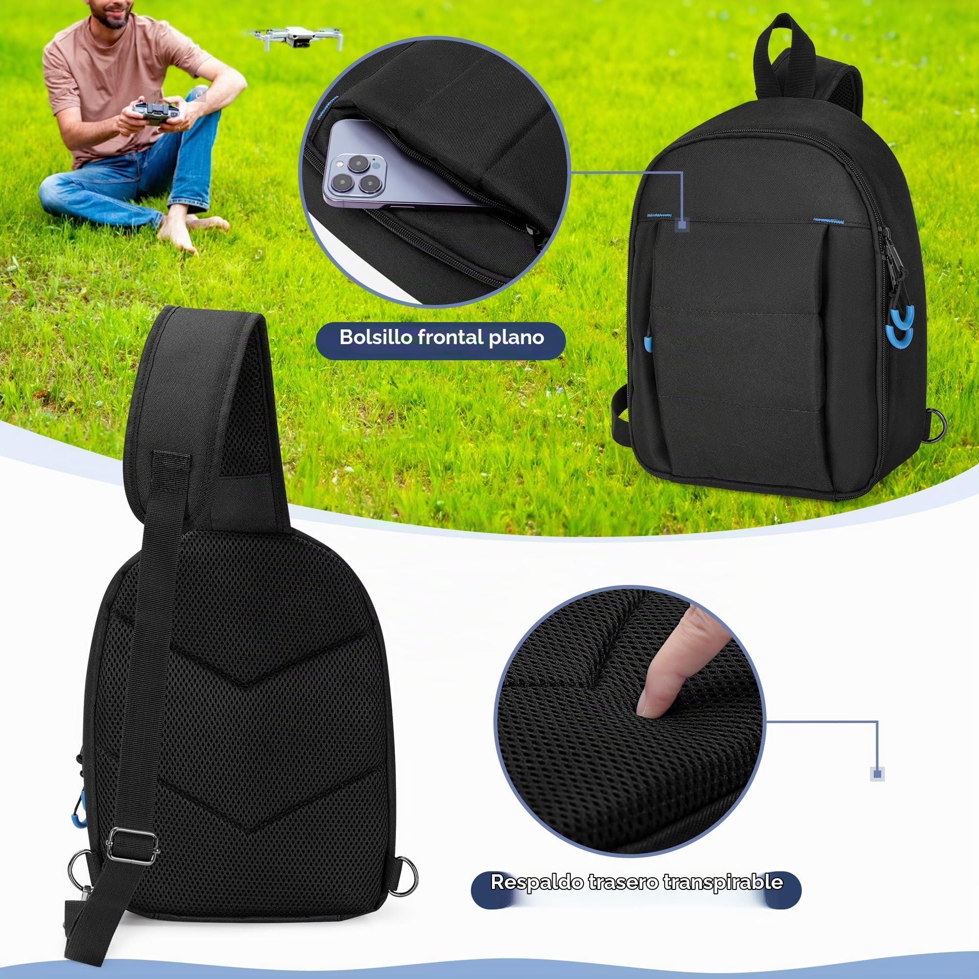 PGmoon Estuche de Transporte Compatible con dji Mini 3/Mini 4 Pro/dji Neo Fly More Combo, Bolso de Hombro con Múltiples Bolsillos para Dron de Viaje y Controlador RC, Centro de Carga, Baterías