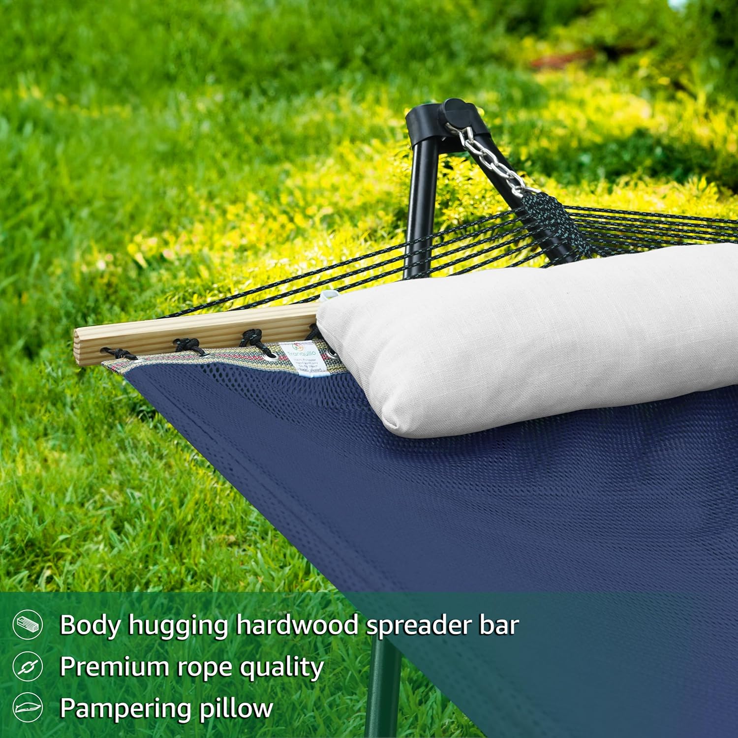 Tranquillo Adjustable Steel Hammock Stand with Blue Canvas Net