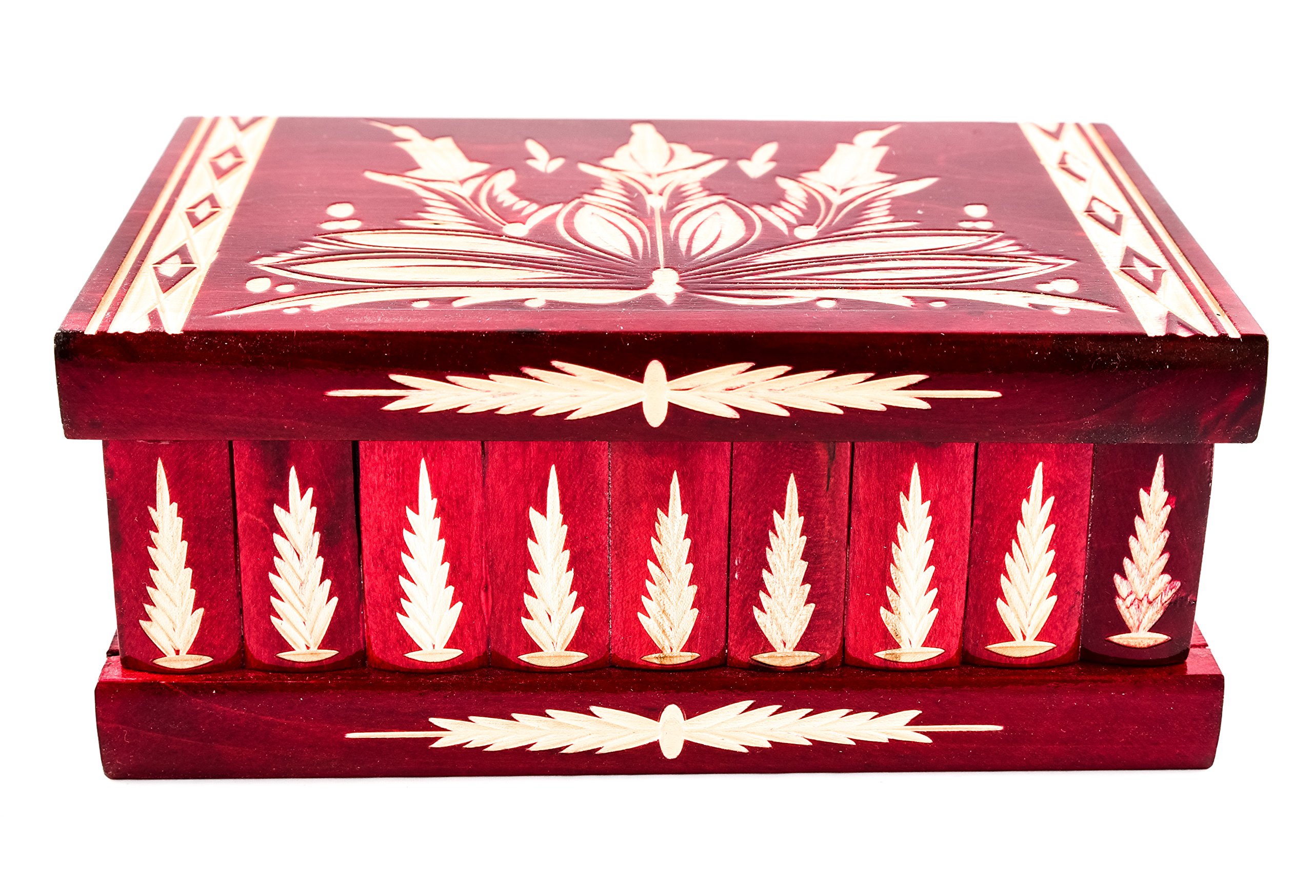 Handcrafted Wooden Jewelry Puzzle Box (Large) – Secret Hidden Key & Storage Compartment for Rings, Necklaces, Earrings – Girls, Teens, Men and Women