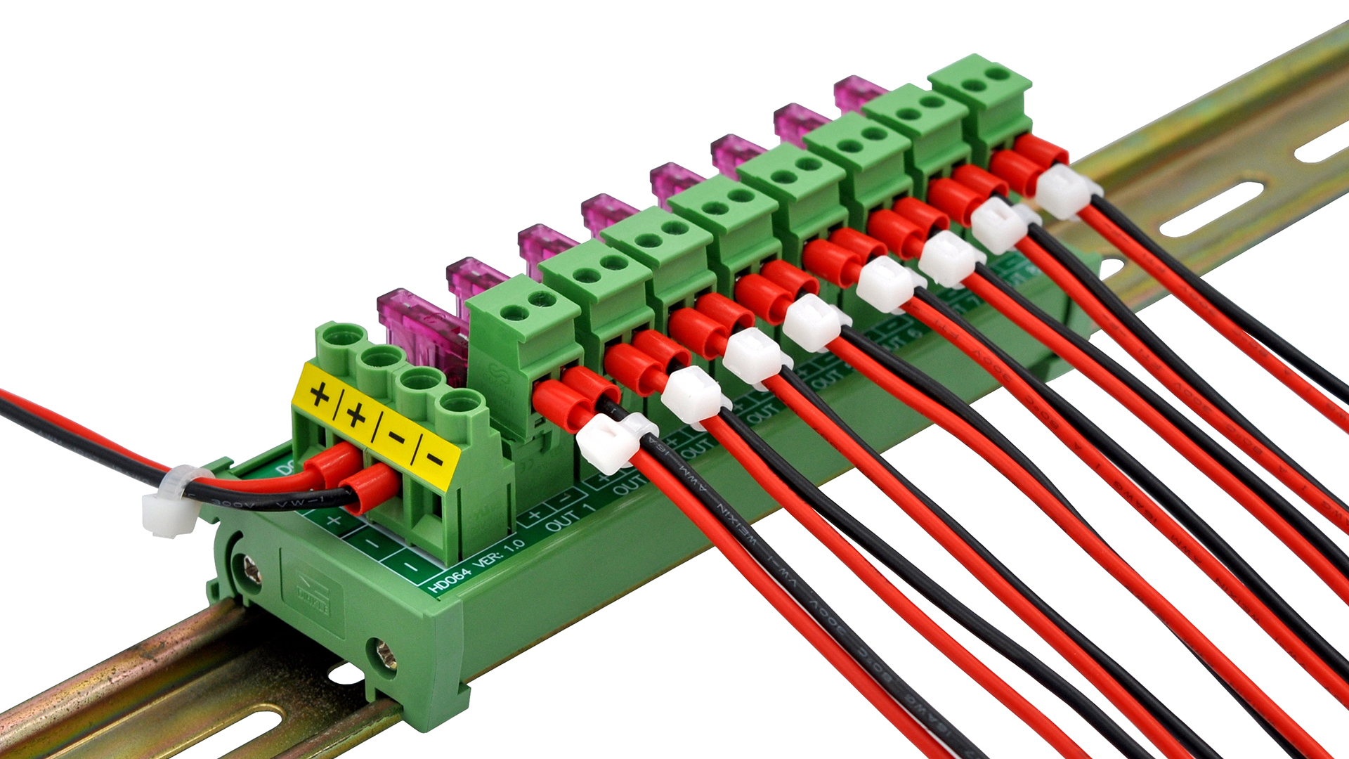 DIN Rail Mount 2x8 Position Screw Terminal Block - Power Distribution Module, 250V 40A, 35mm Rail Compatible