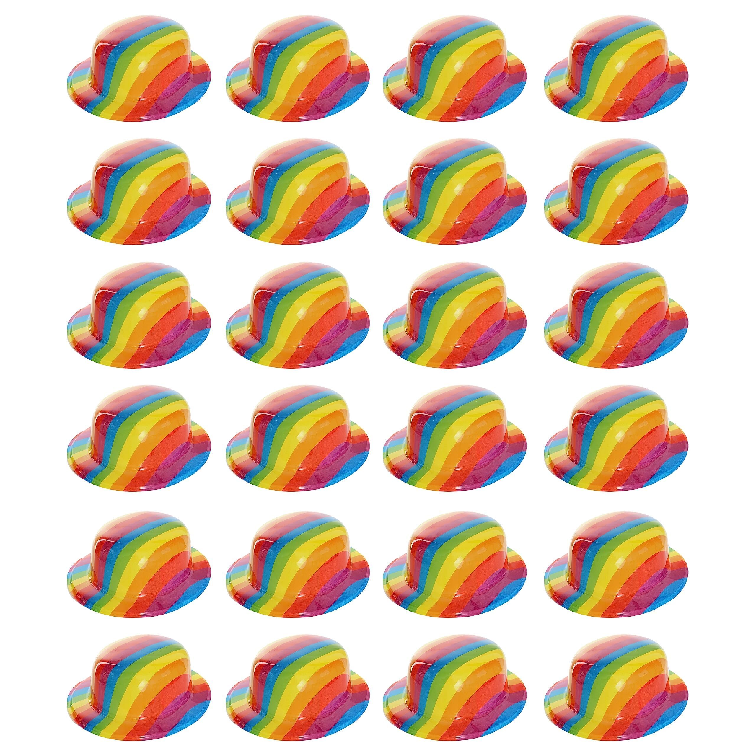 Adults Rainbow Bowler Hat - Pack of 24 - Multicoloured Plastic Bowler Hat - Pride Month Pride March Pride Events Fancy Dress Accessory