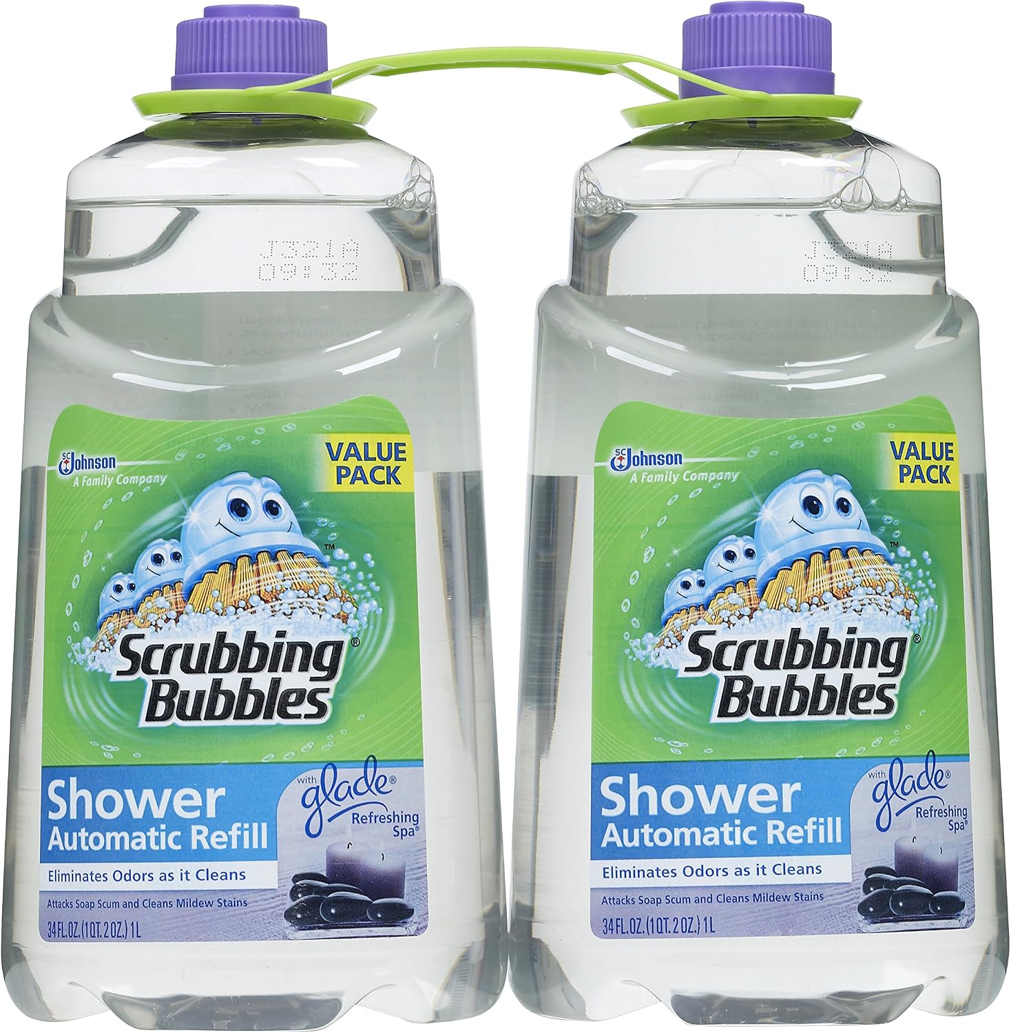 Scrubbing Bubbles Automatic Shower and Bathroom Cleaner Refill, Glade Refreshing Spa, 34 fl oz- Pack of 2