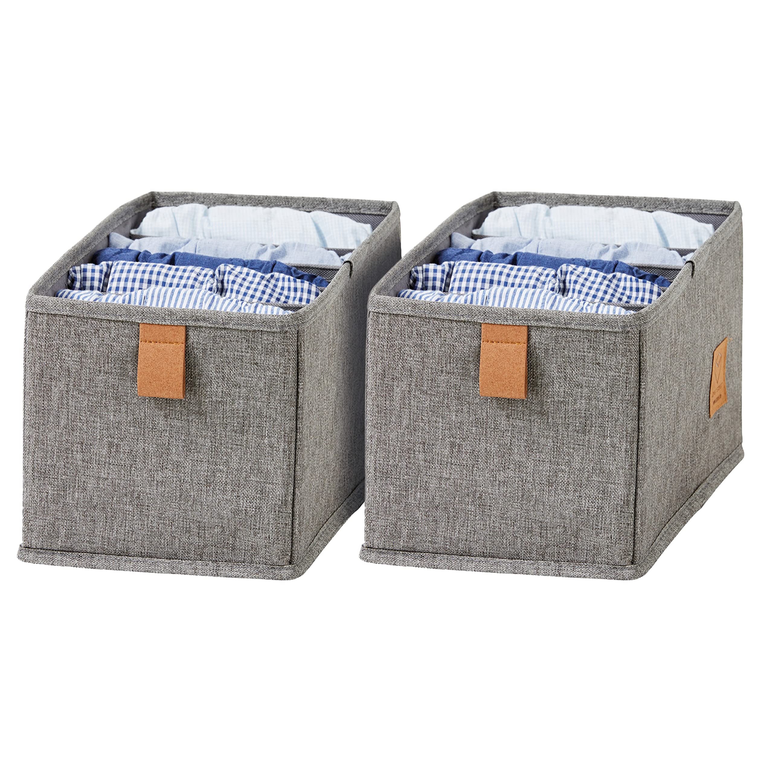 LOVE IT STORE IT Premium Drawer Organiser 2-Piece - Linen Cabinet Organiser - Reinforced - 6 Compartments for Underwear, Belt - Grey - 15 x 30 x 15 cm