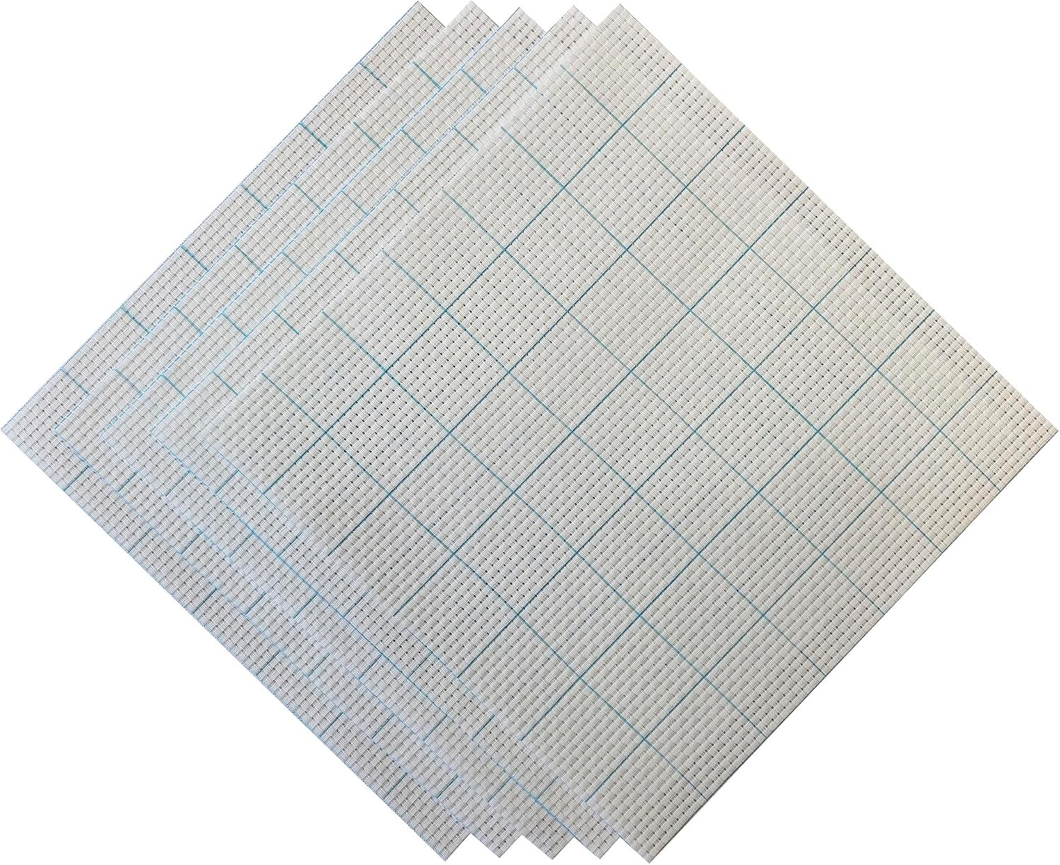 SEWCRANE 6 Count Cross Stitch Aida Cloth with Washable Grid, White Cotton, 11.8 x 11.8 Inch Squares, Pack of 5